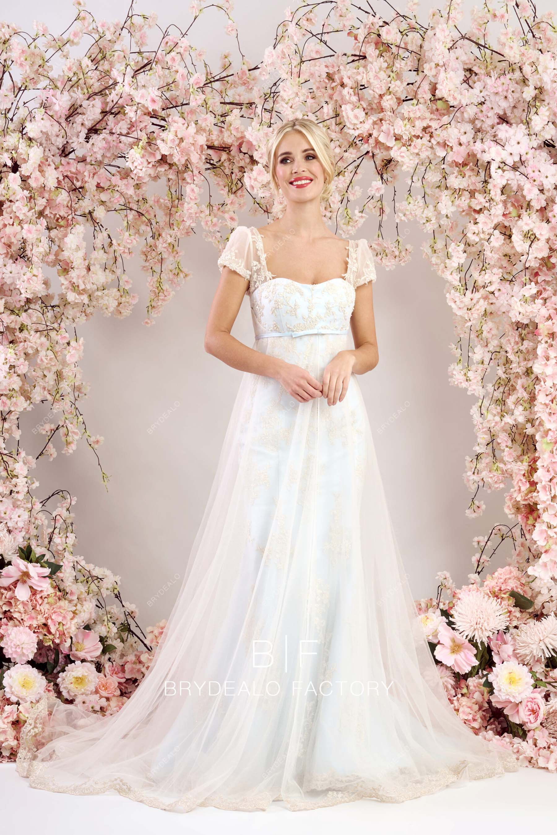 Custom Queen Anne Long Overskirt Maternity Bridal Dress