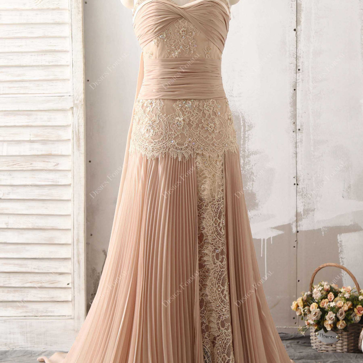 Apricot Pleated Chiffon One Shoulder Lace Designer Prom Bridal Dress Apricot Pleated Chiffon One Shoulder Lace Designer Prom Bridal Dress