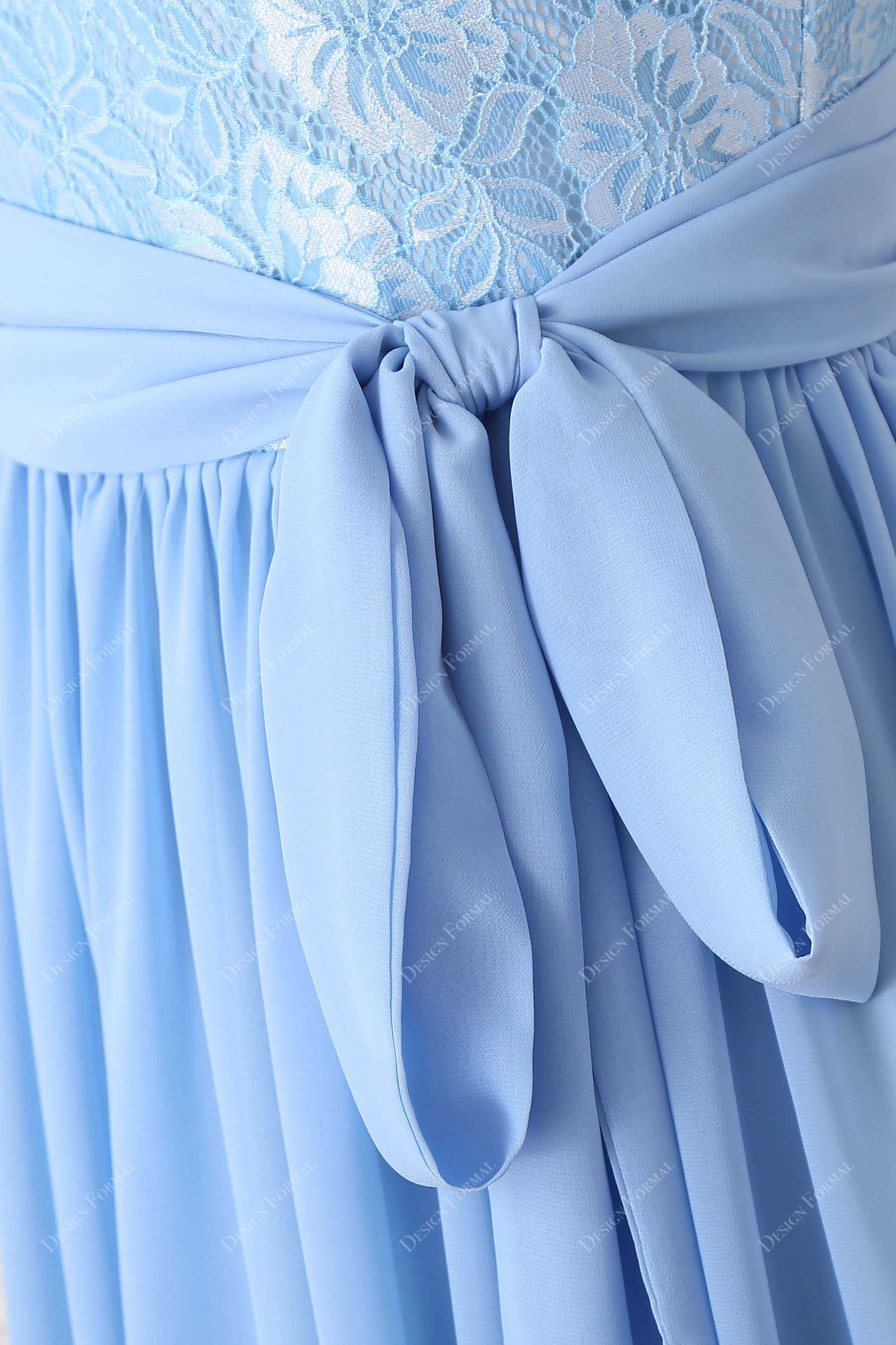 chiffon bowknot sky blue bridesmaid gown