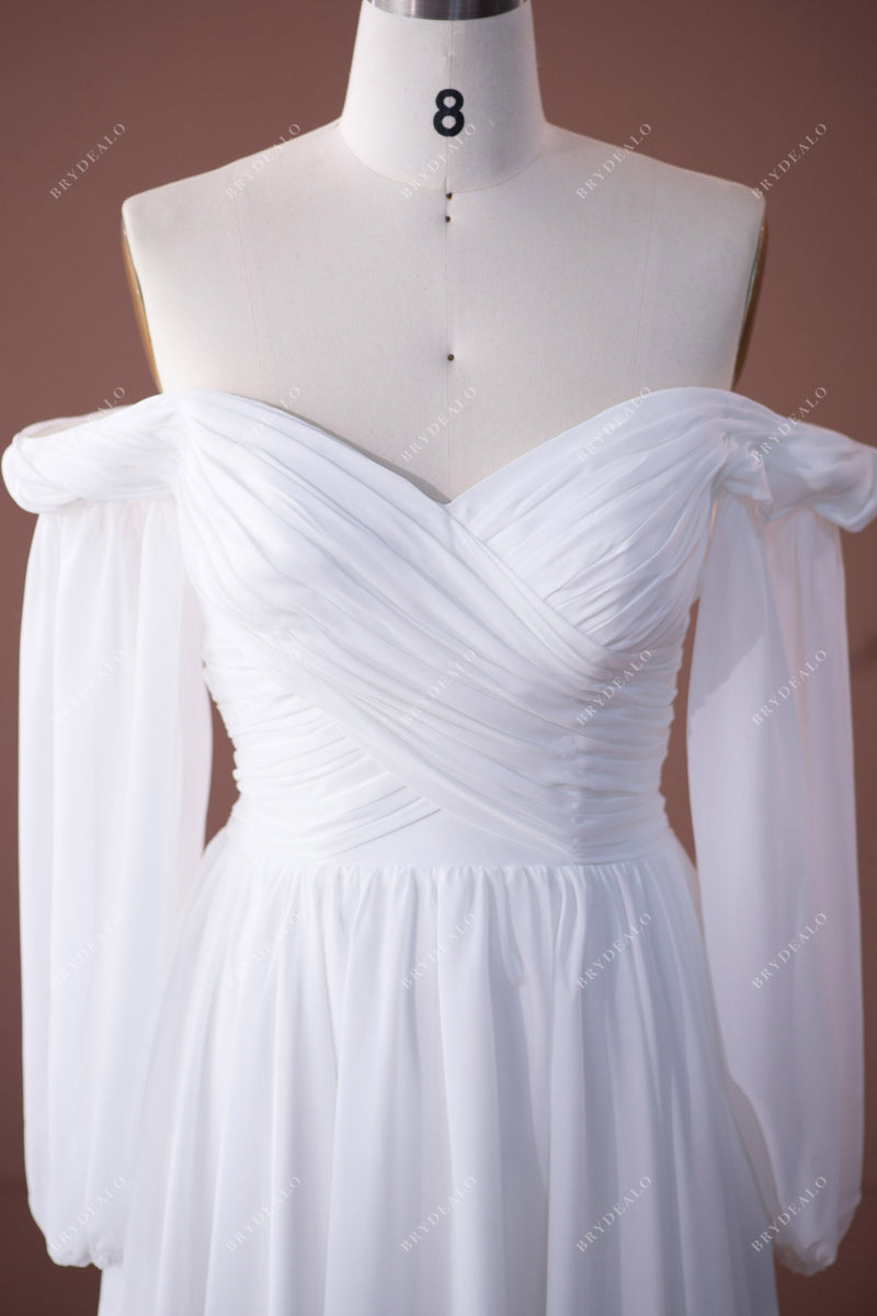 Off-shoulder Flowy Chiffon A-line Beach Wedding Dress