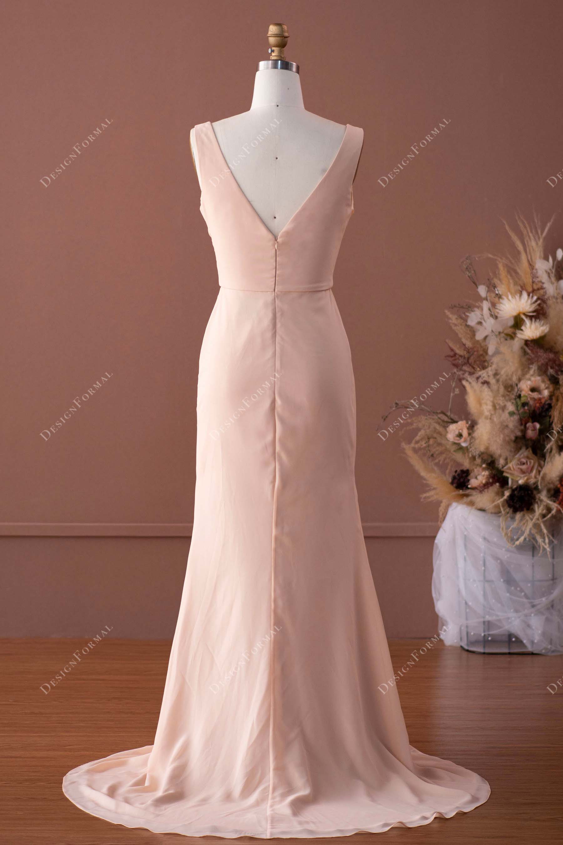 Plus size Peach Ruched Chiffon Wrap Sexy Slit Mermaid Formal Dress