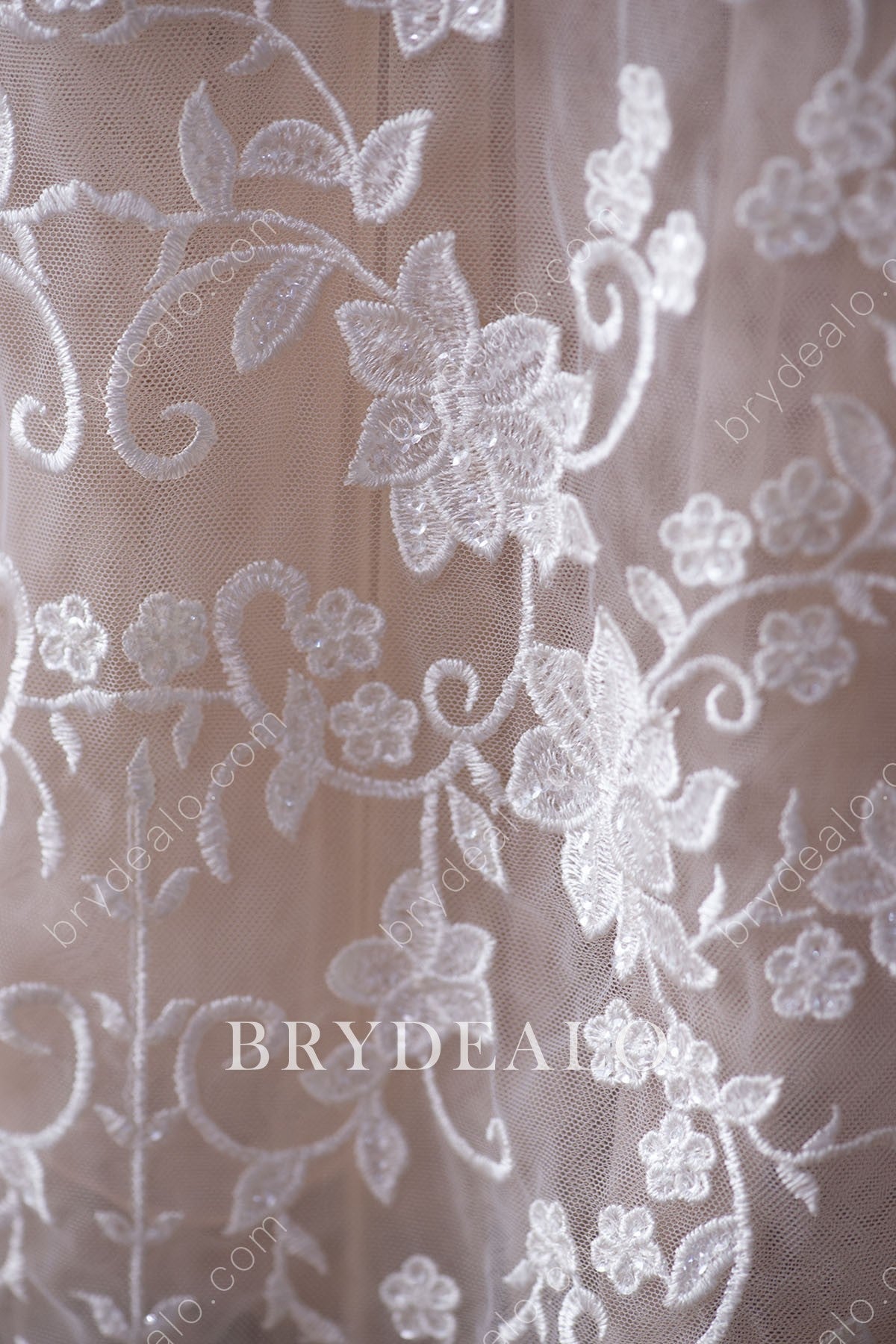 Classy Sequined Flower Bridal Lace Fabric for sale