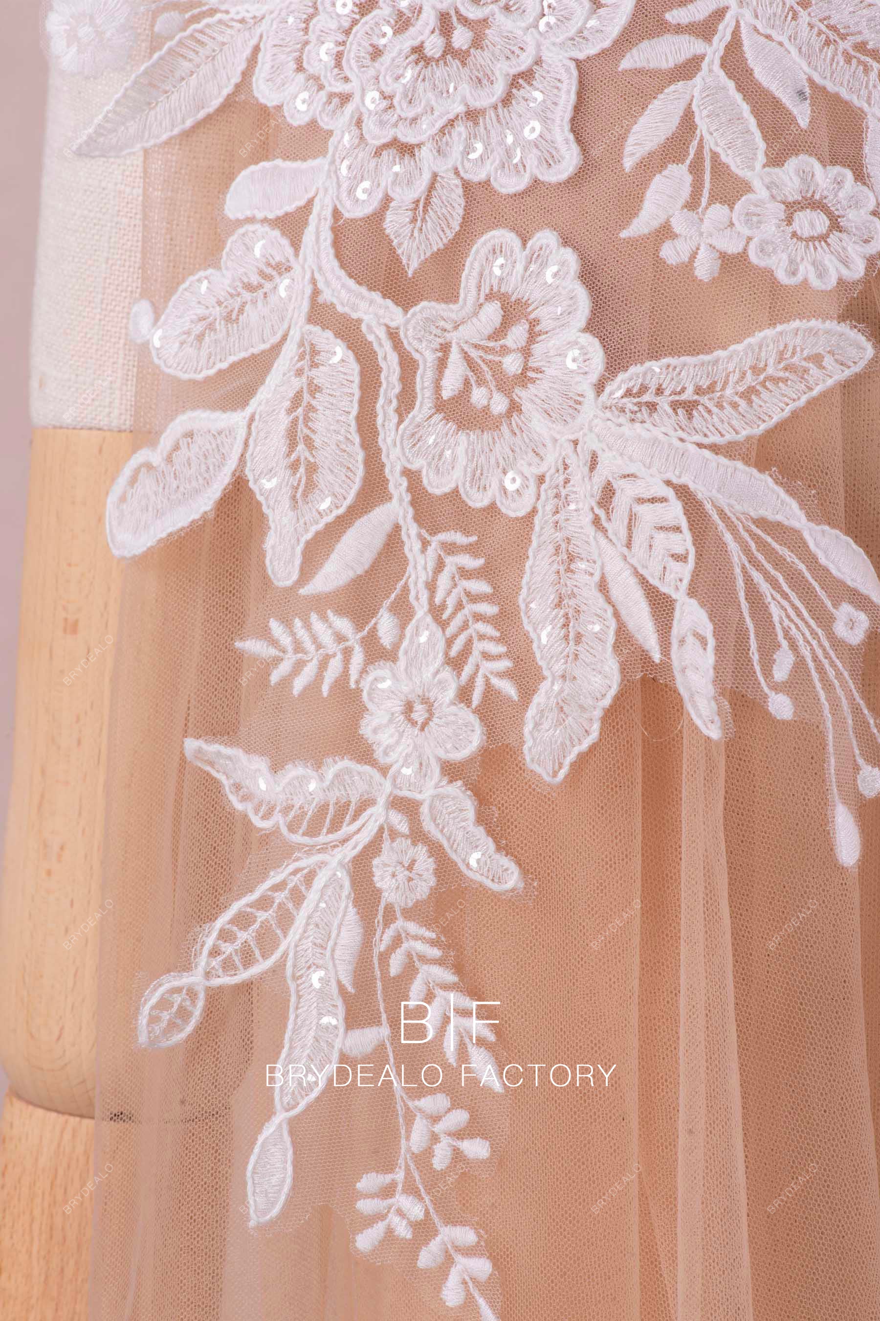 clear sequin corded flower lace appliques online