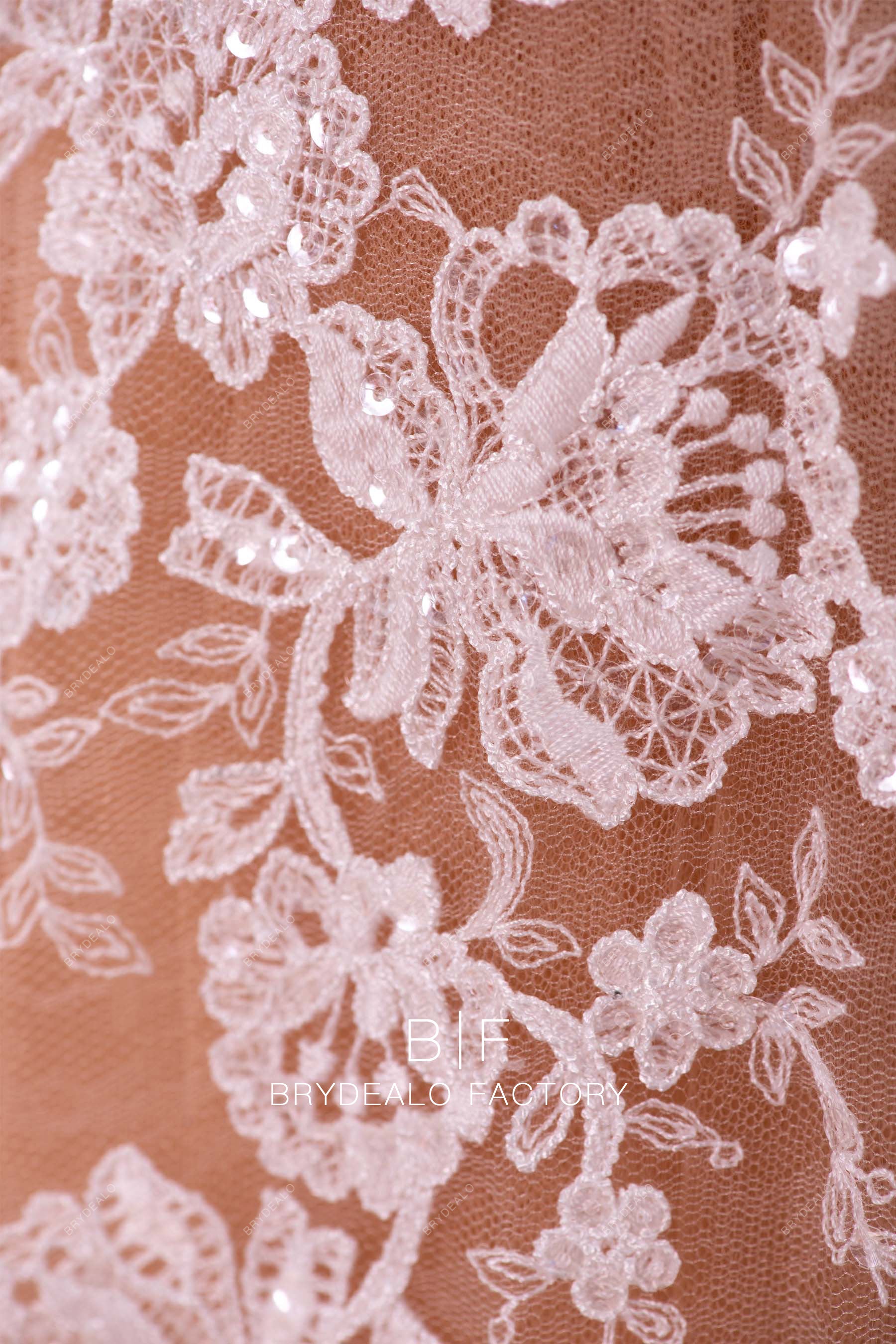 Designer Shimmery Sequin Corded Flower Lace Fabric