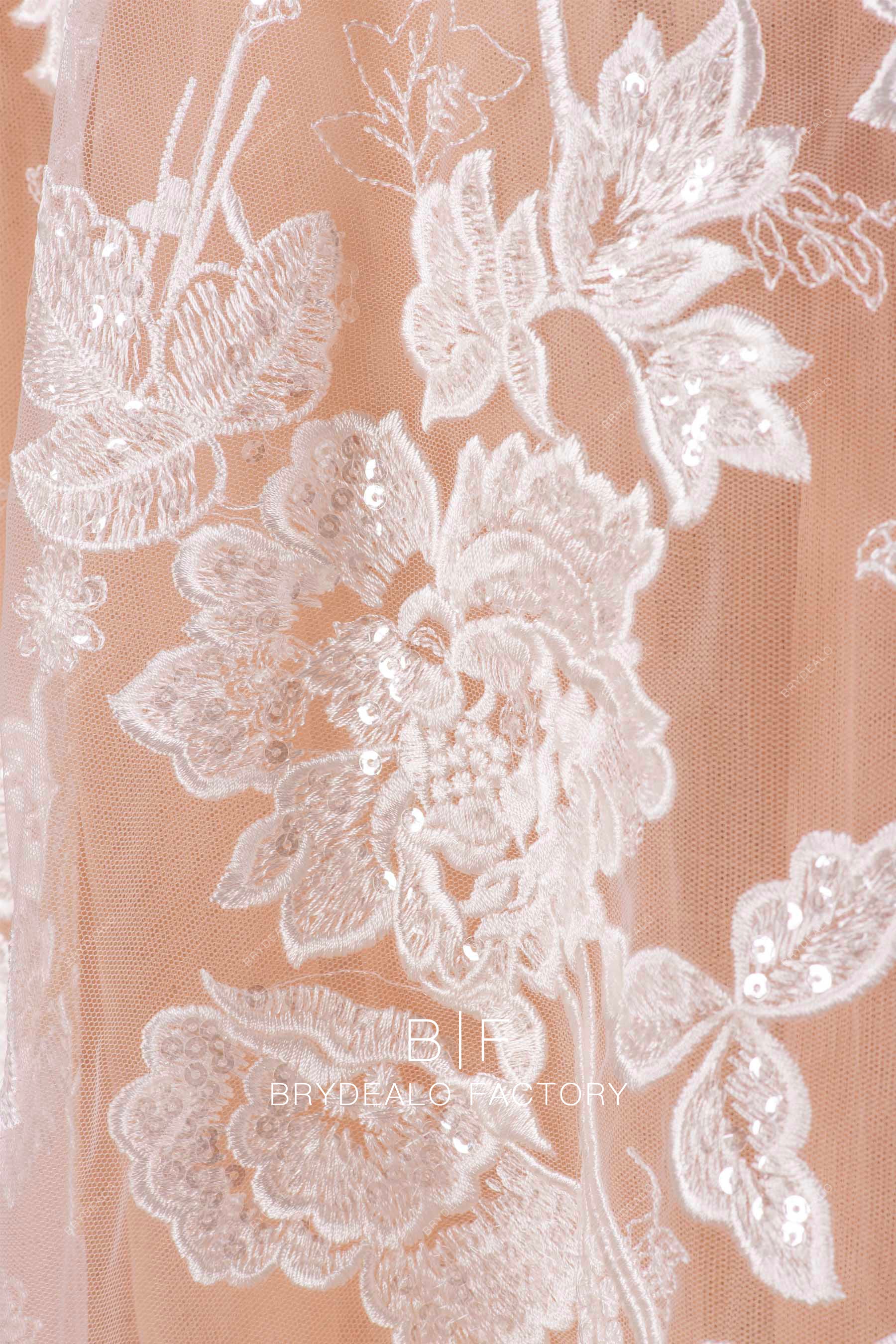 best clear sequin flower lace fabric