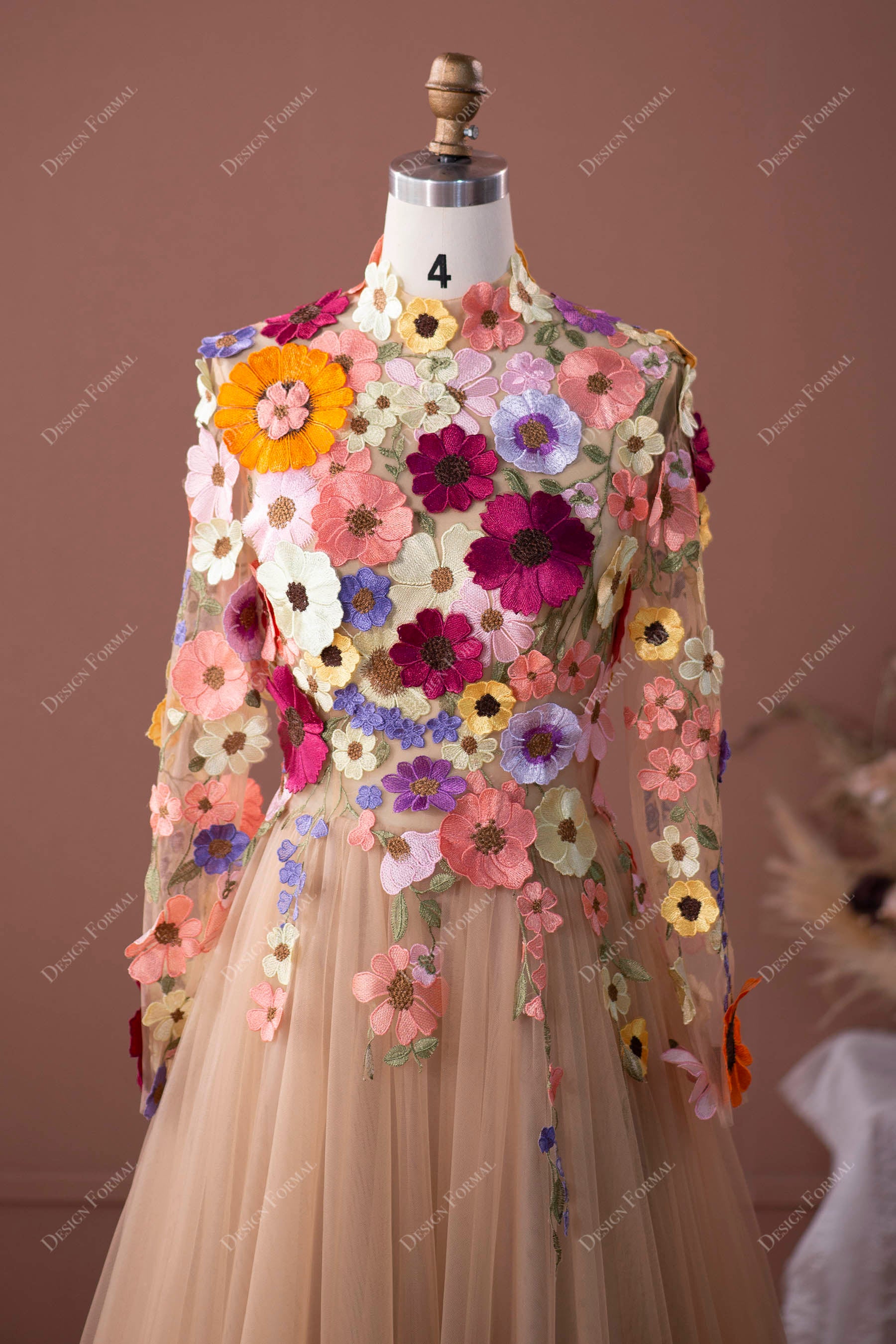 colorful wild flowers fall wedding gown