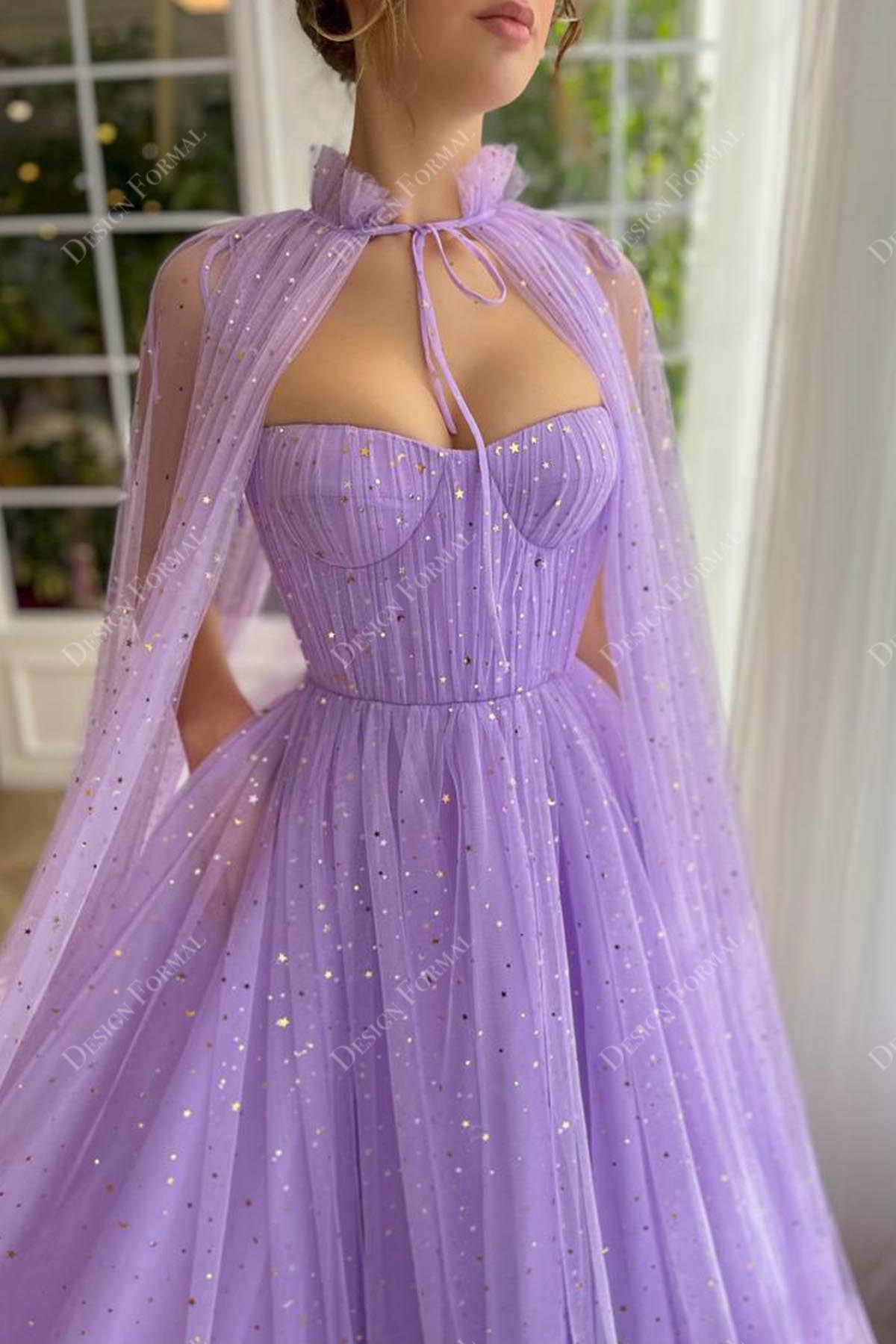 corset dress with high neck cape