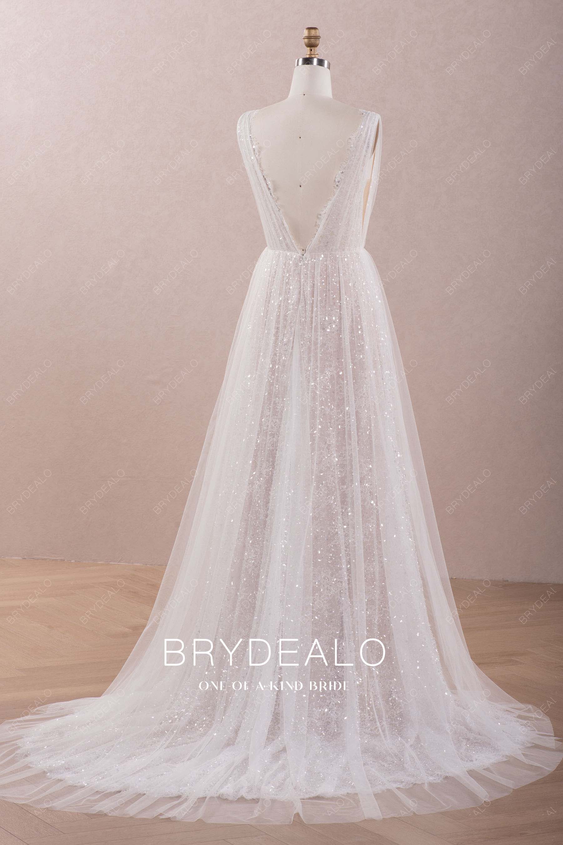 court train A-line beaded lace wedding dress