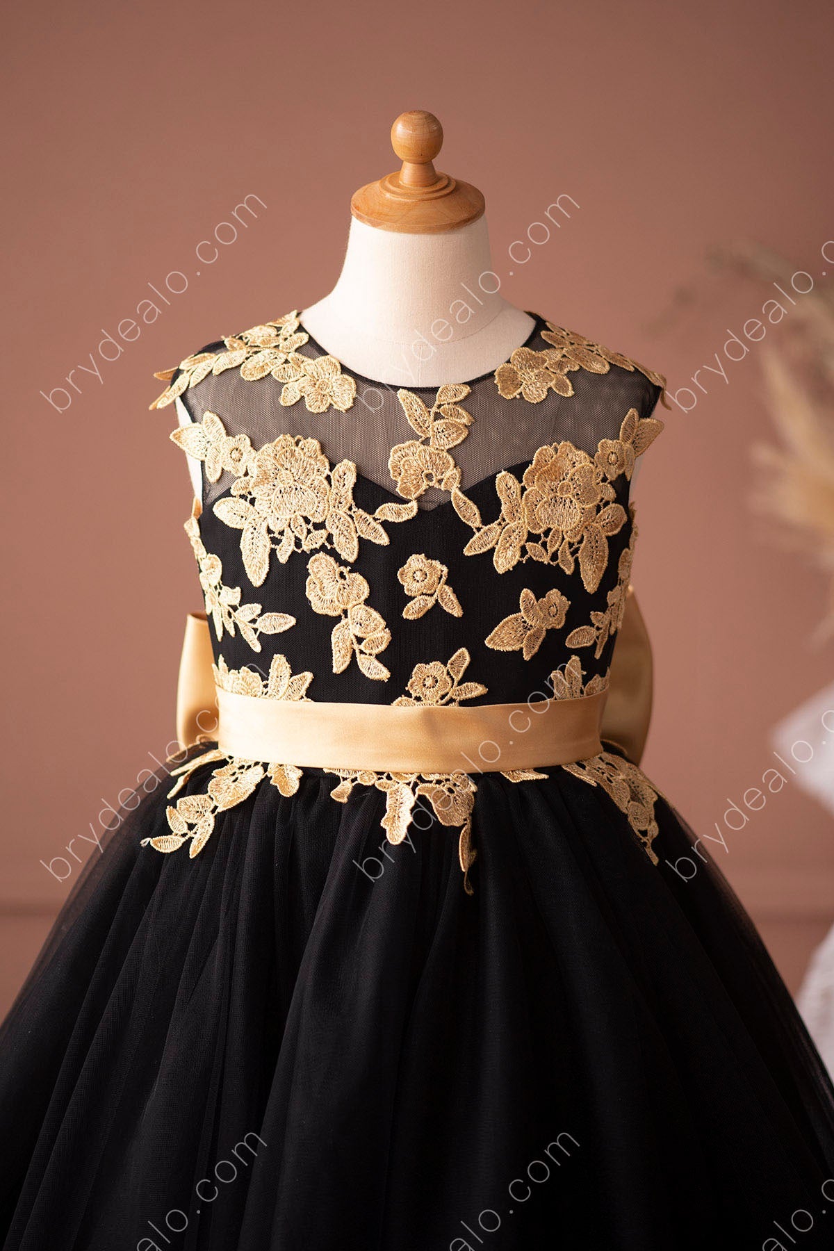 gold lace black tulle flower girl dress online