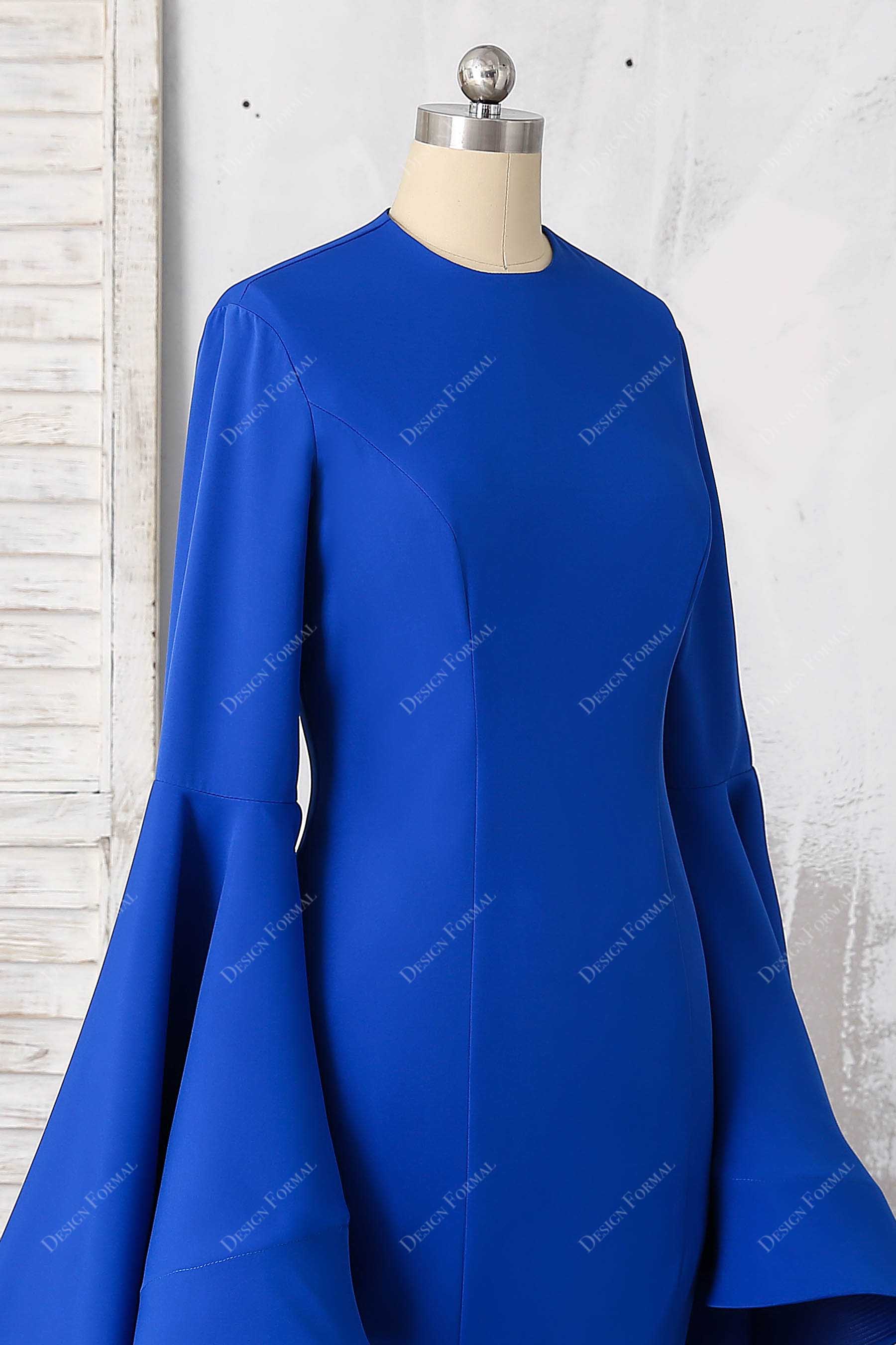 crew neck matte royal blue prom gown