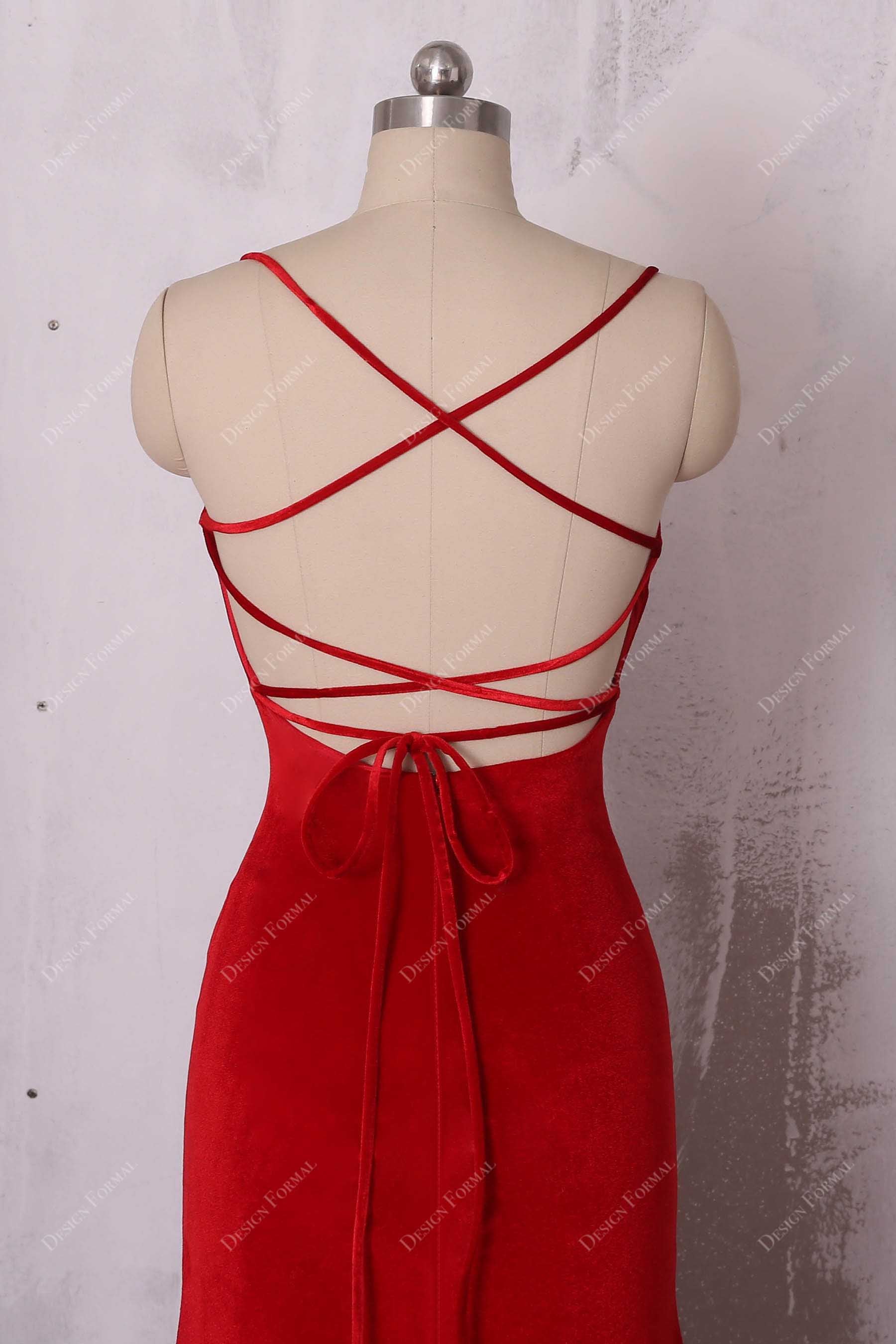 criss cross back red velvet dress