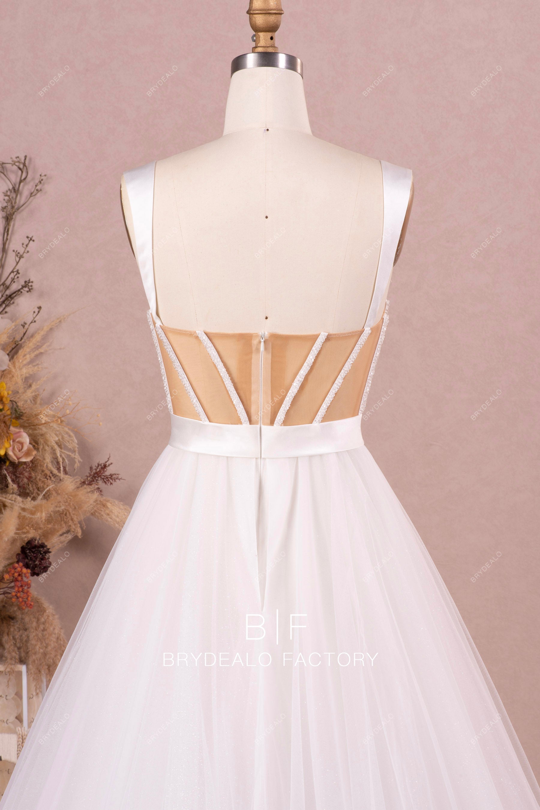 crystal boning illusion corset sleeveless wedding dress