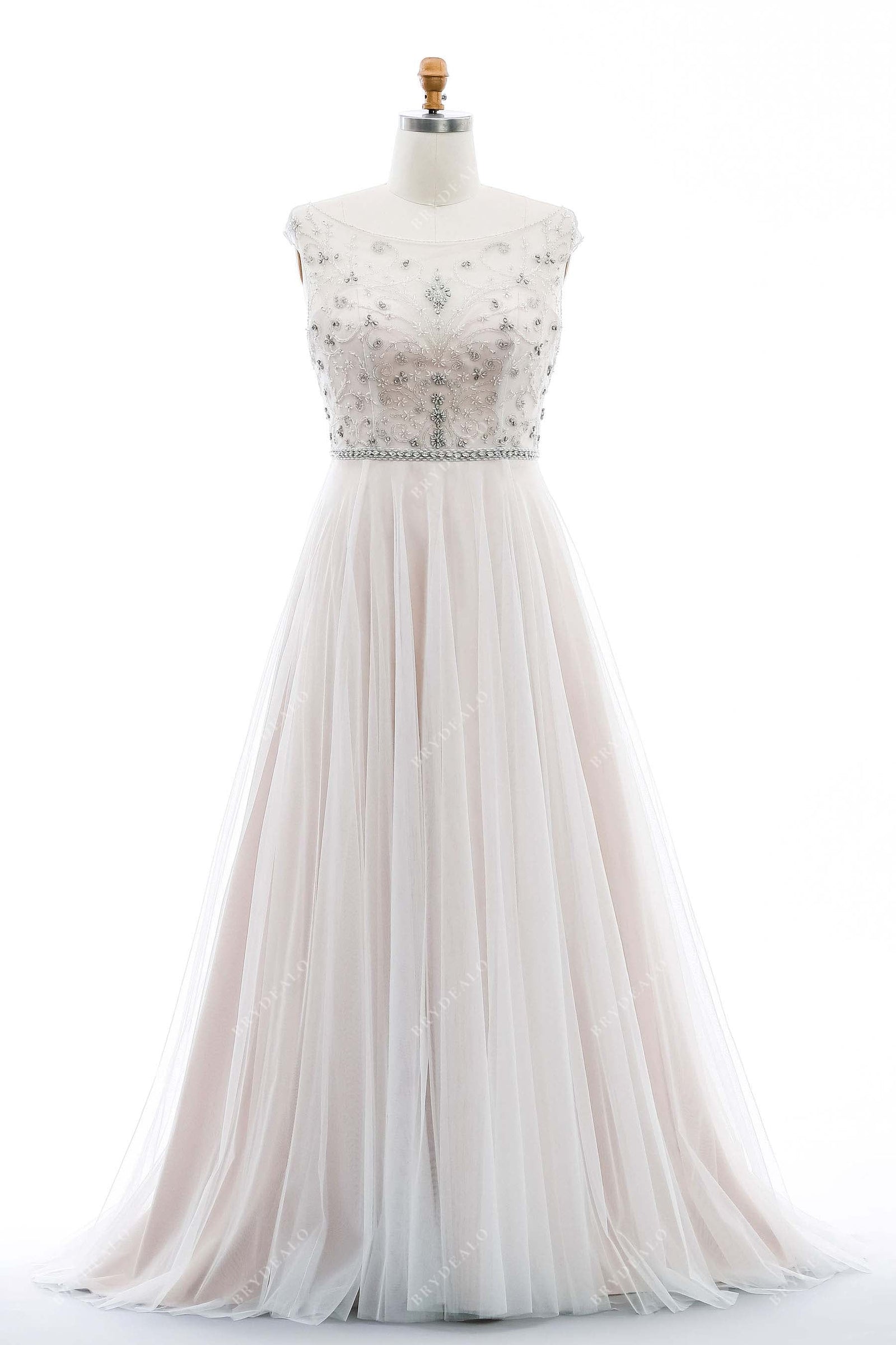 Long Tulle Bridesmaid Dress with Illusion Neck Sunset Plus Size