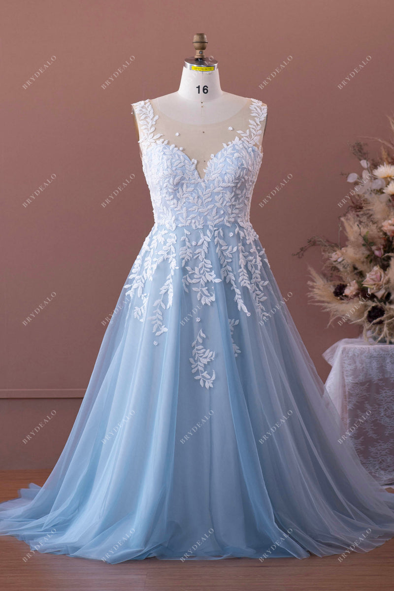Designer Blue Shades Lace Tulle Wedding Ball Gown