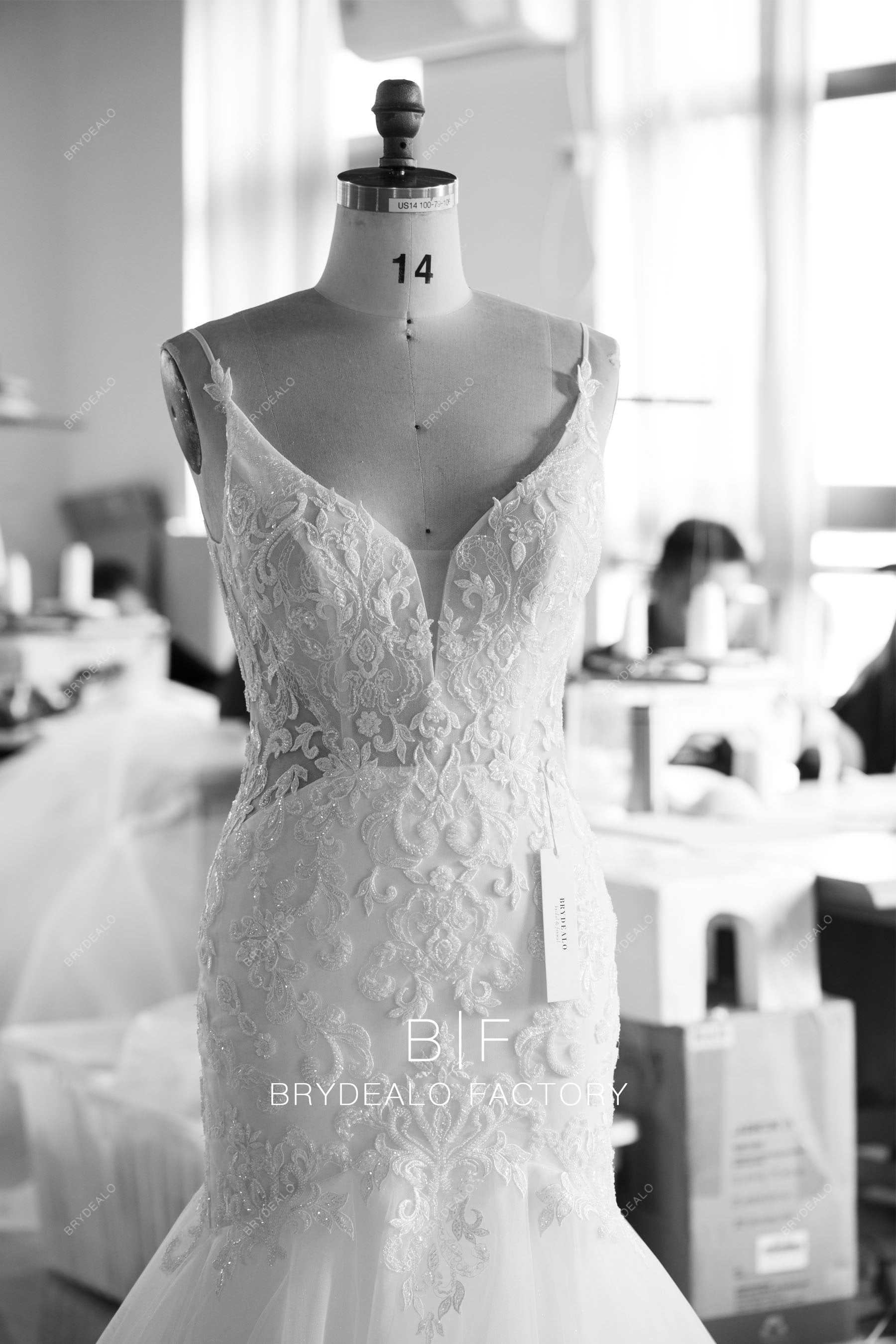 custom straps plunging beaded lace bridal gown