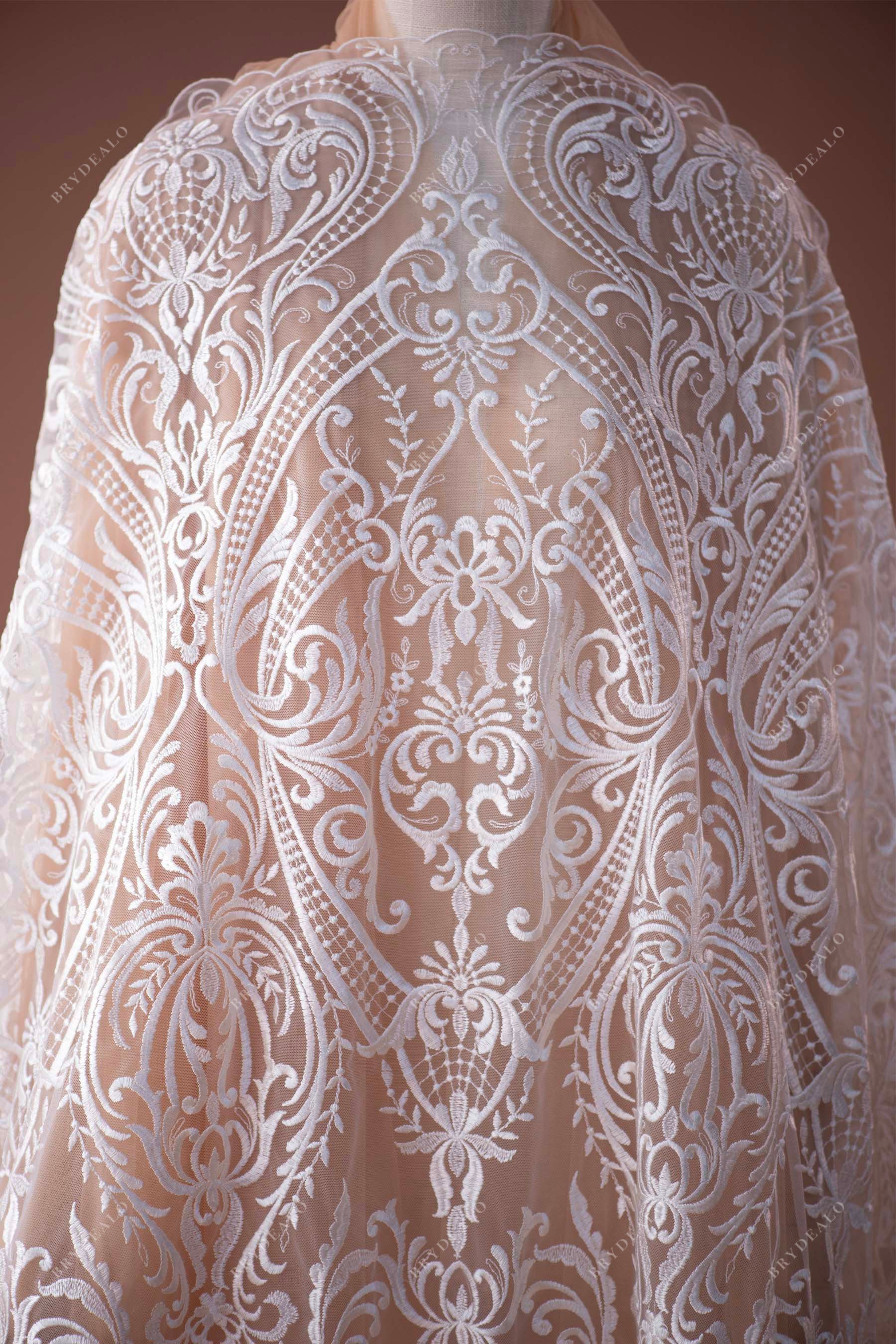 Embroidery Abstract Patterned Bridal Lace Fabric By the Yard