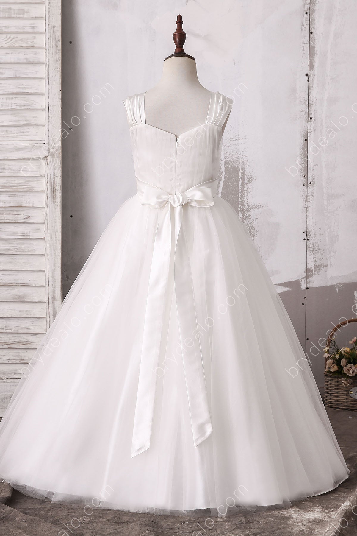 Ruched Tulle Sleeveless Flower Girl Ball Gown