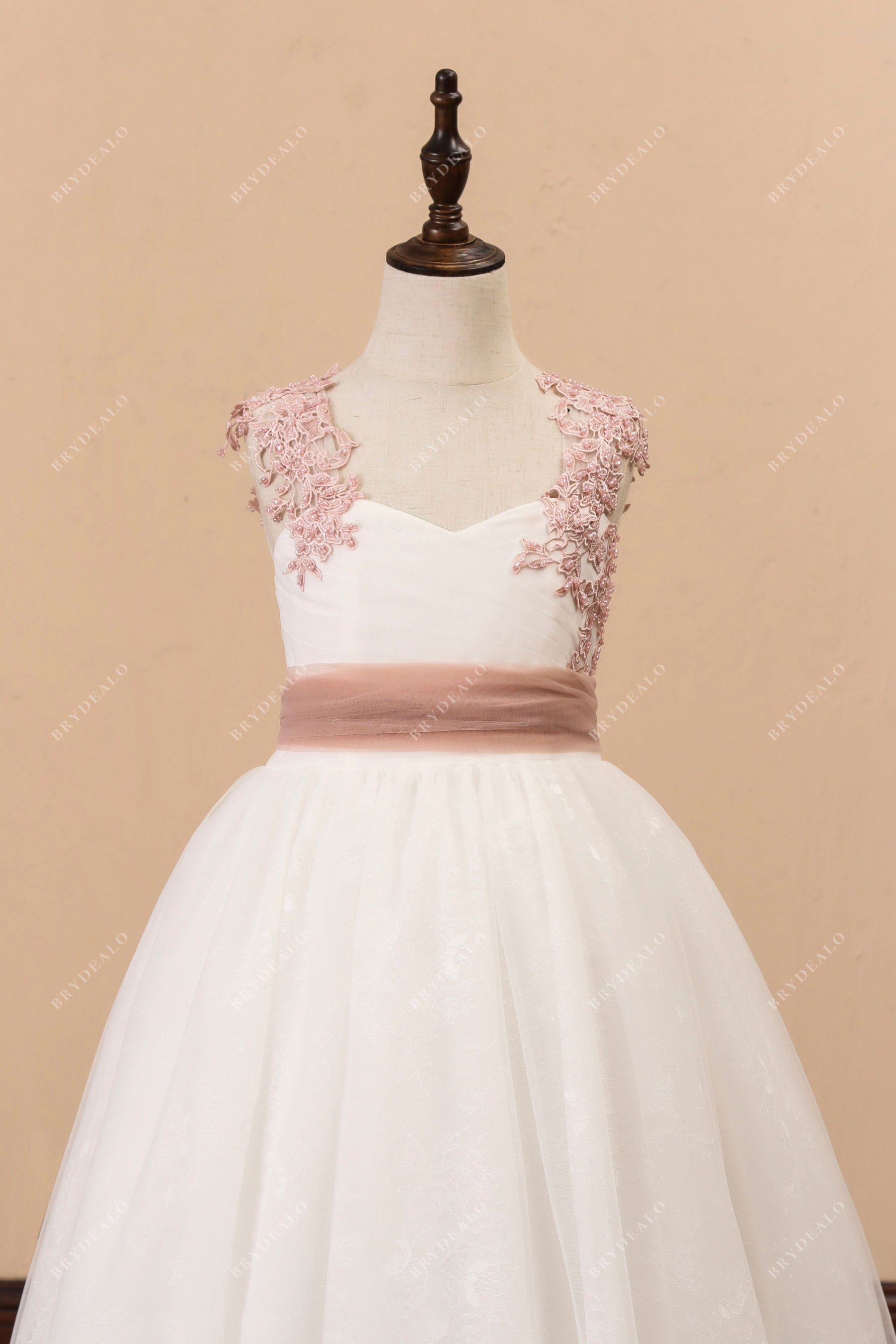cute lace straps white tulle flower girl dress online