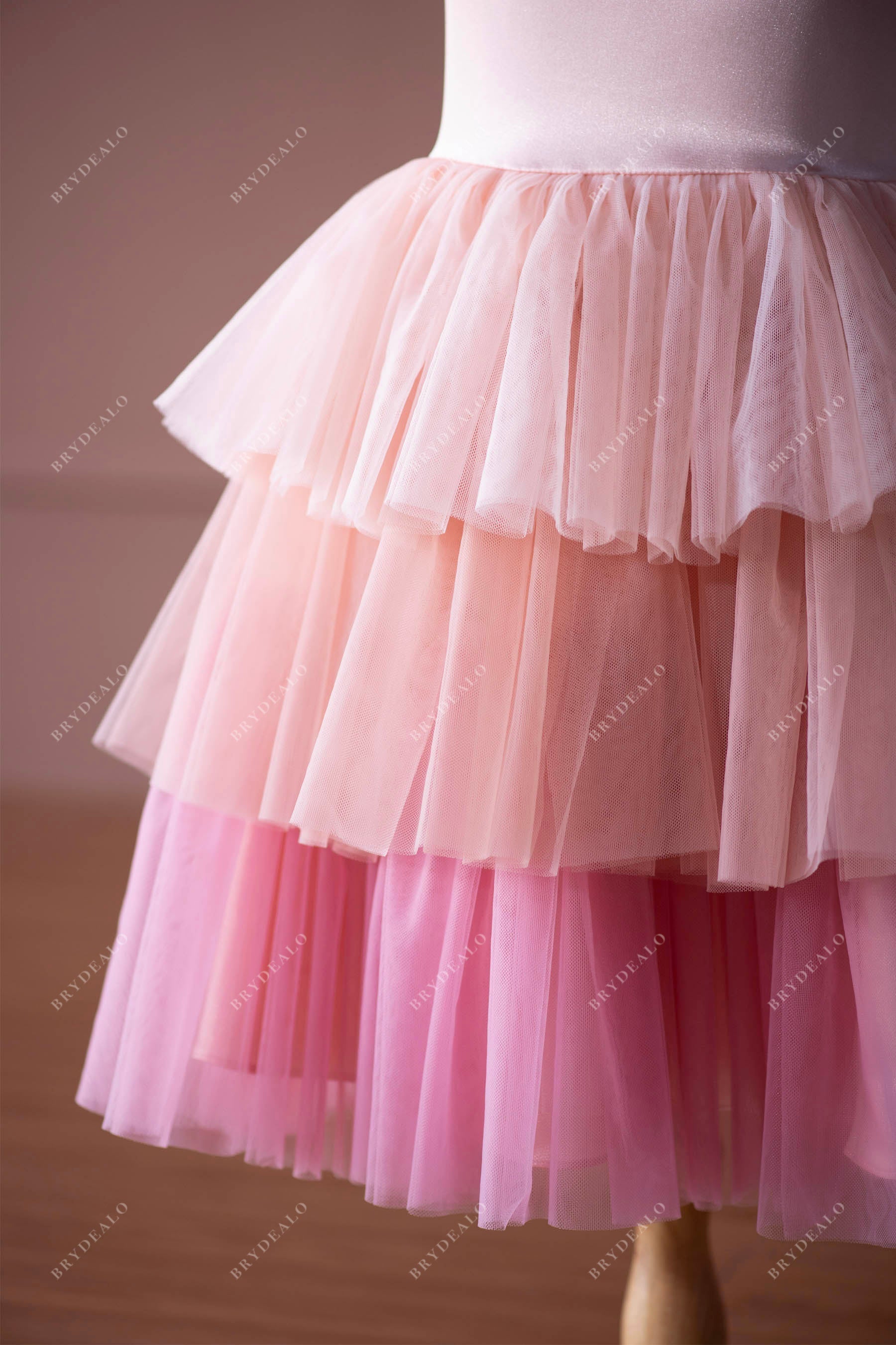 cute ombre knee length skirt satin tulle flower girl dress