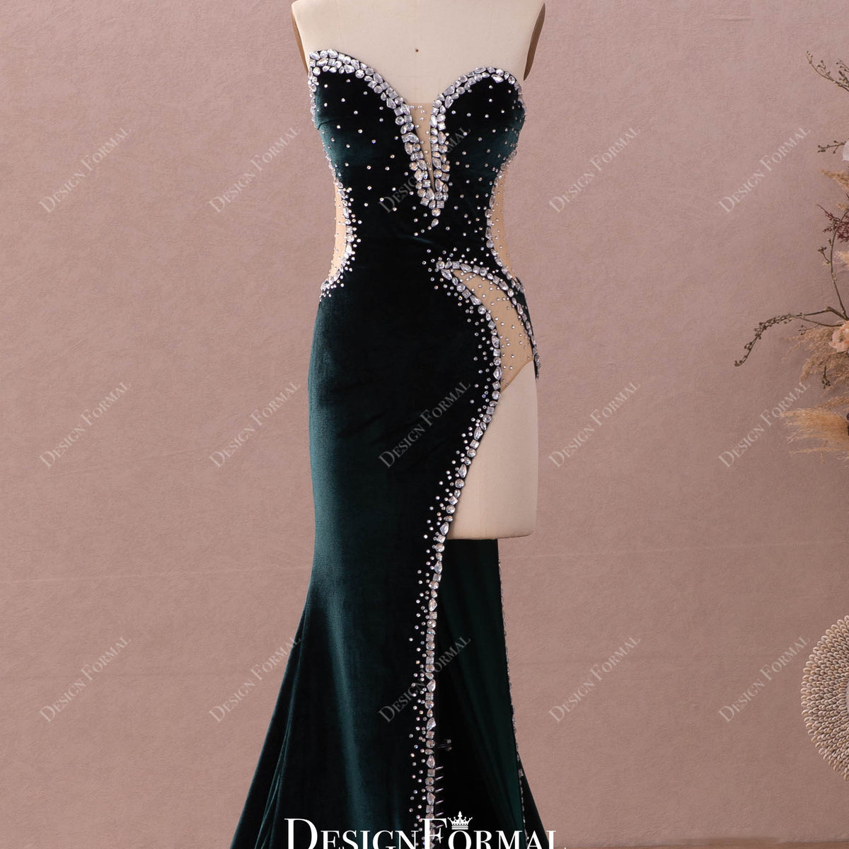 open lace back dress Spaghetti Strap Blue Velvet Mermaid Prom Dress with Big Bow Back main image 0