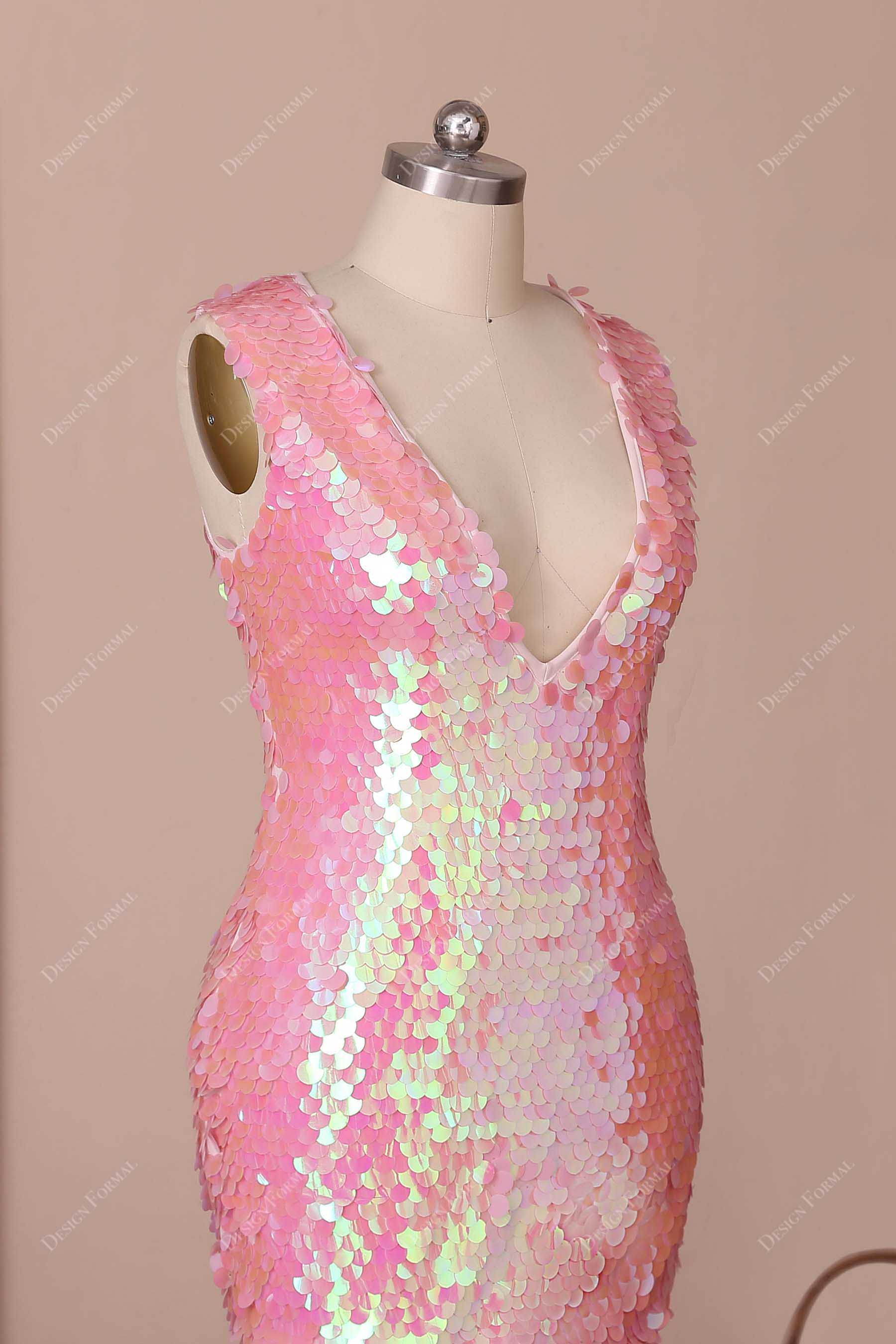 dazzled sequin pink sleeveless prom gown