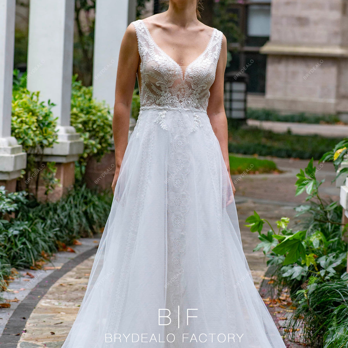 deep v neck boho wedding dress Deep V neck Spaghetti Strap Chiffon Beach Backless Wedding Dress