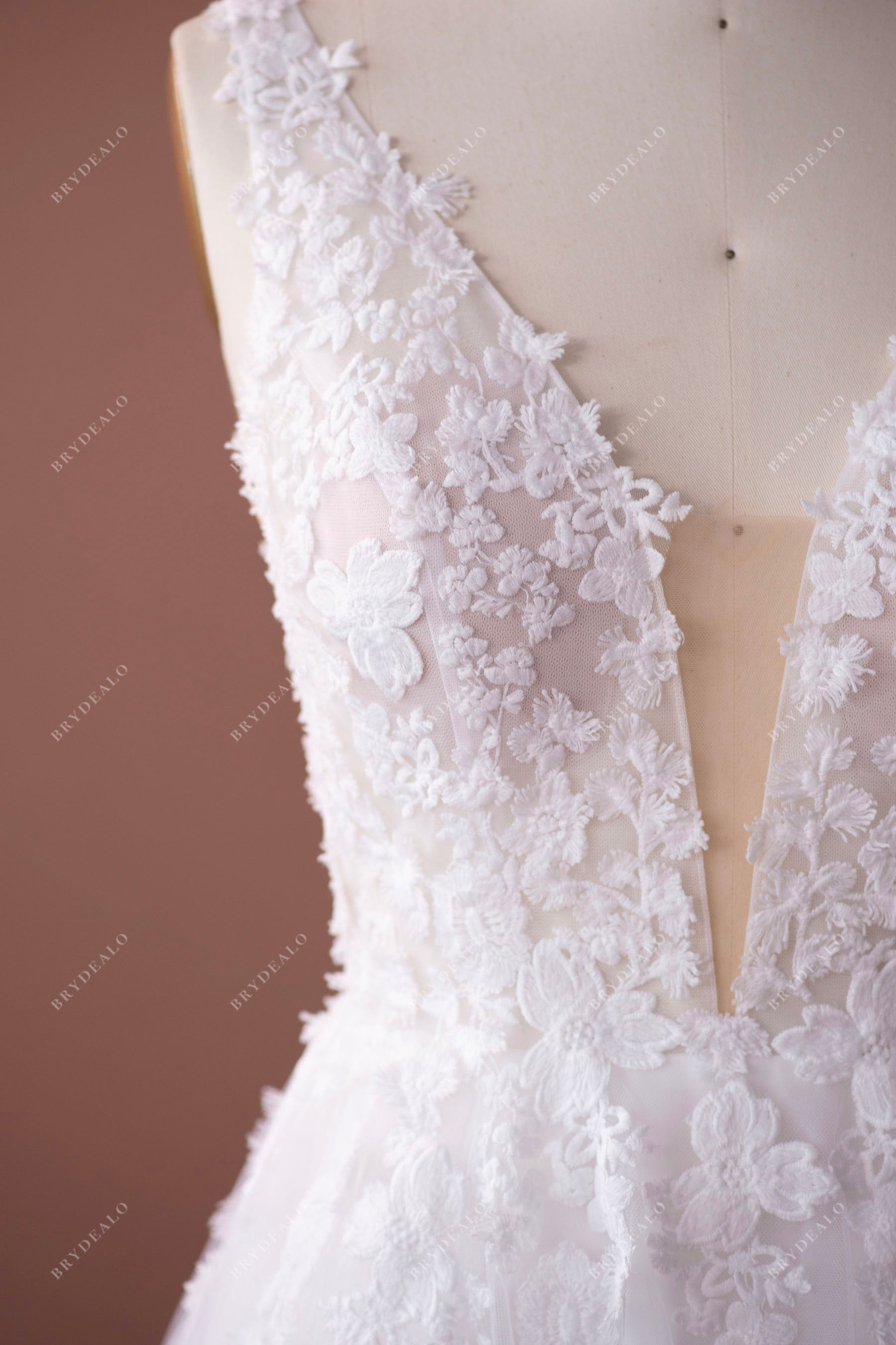 deep v-neck lace plunging fall bridal gown