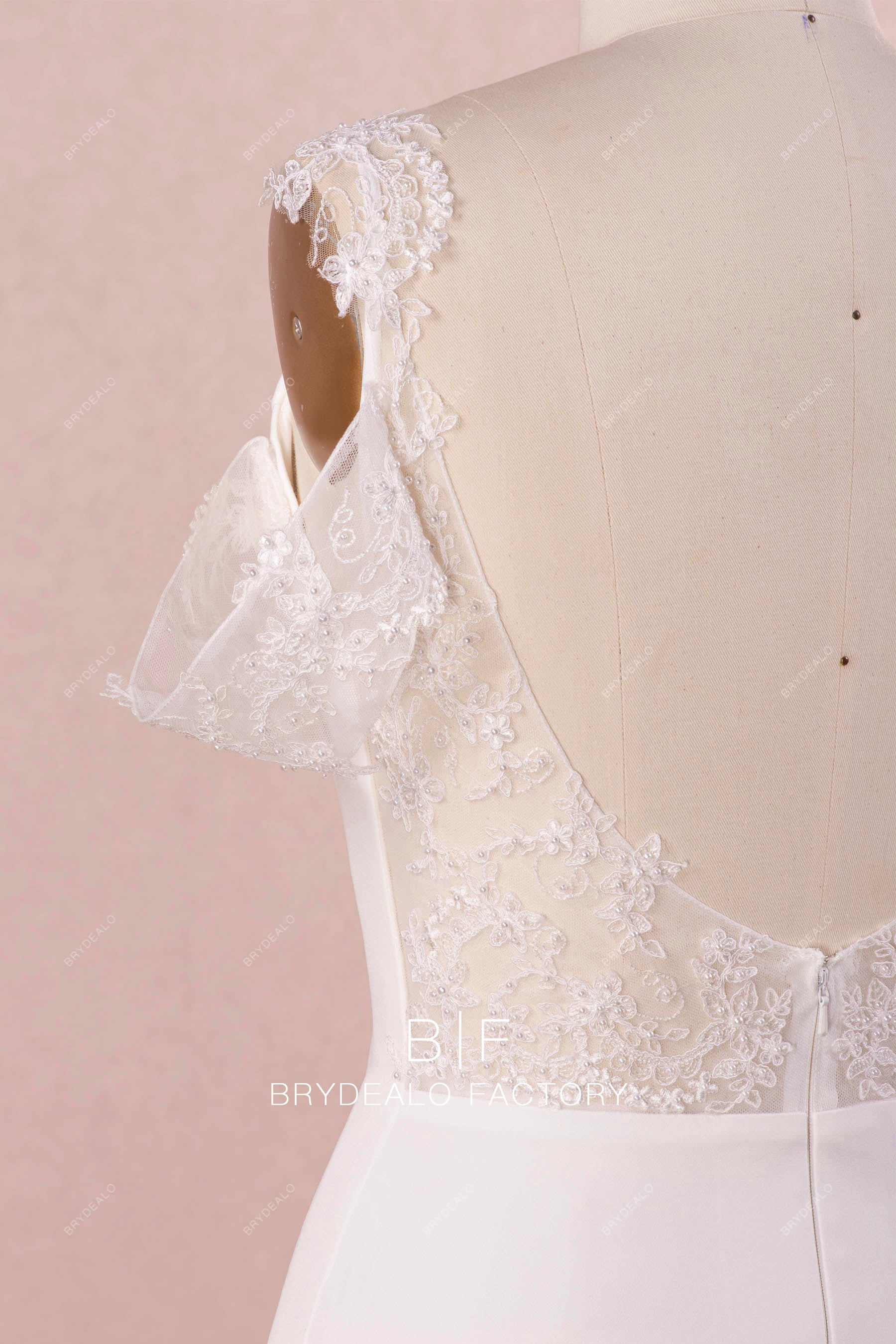 delicate pearl lace off shoulder autumn wedding gown