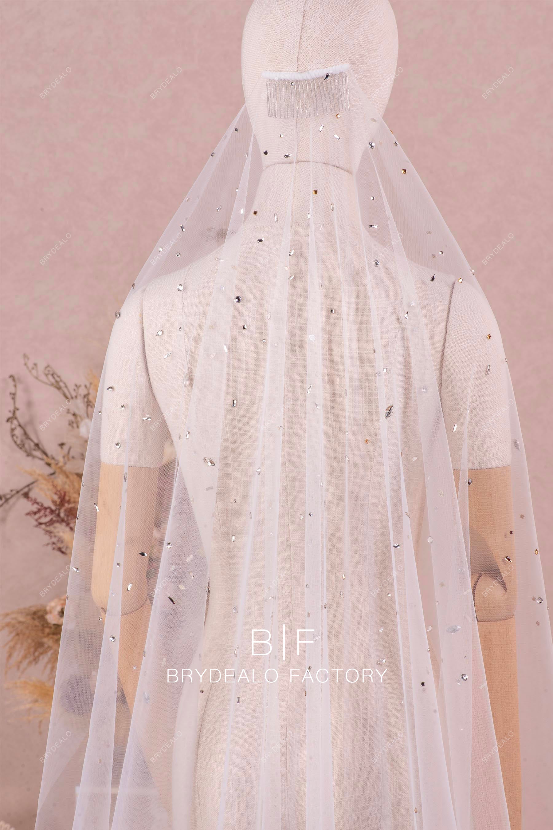 Sparkly Rhinestone Tulle Wedding Veil For Sale