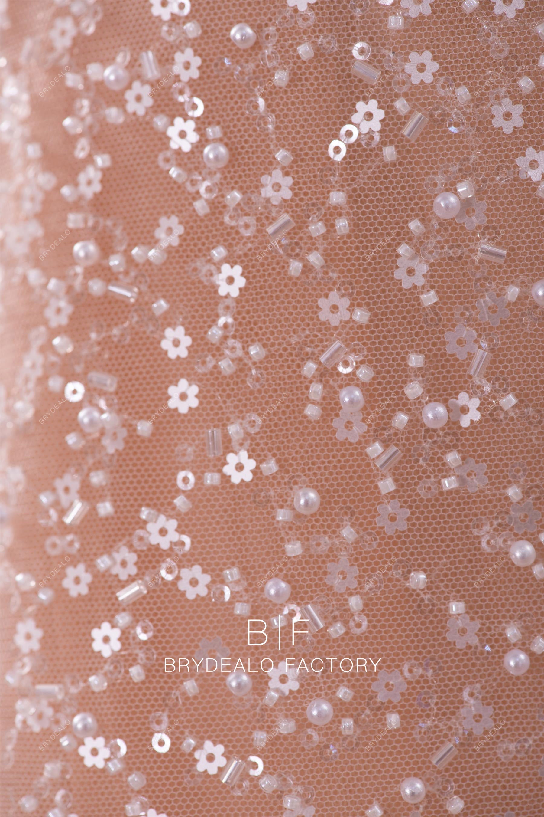Delicate Tiny Flower Beading Lace Fabric Online By the Yard