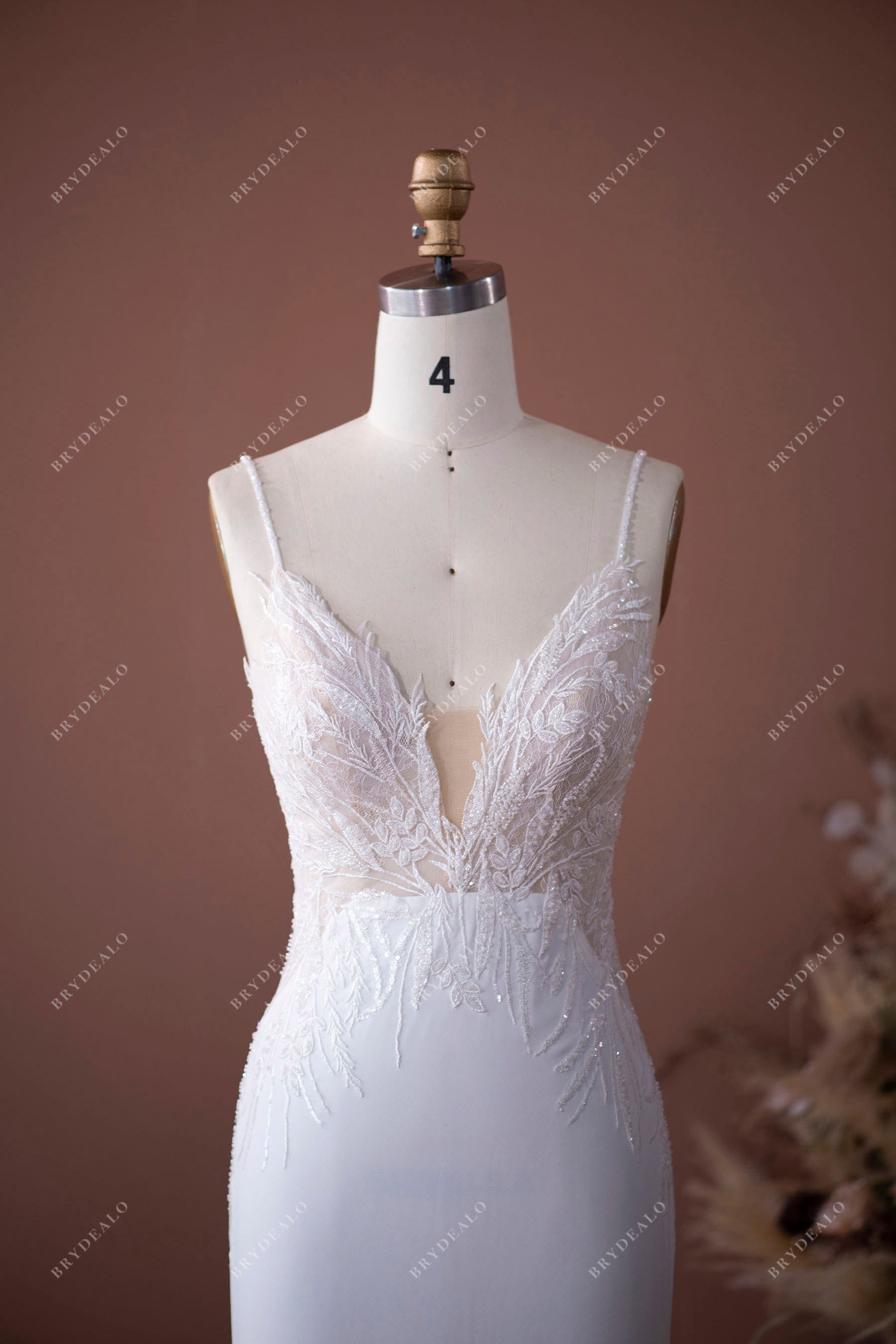 custom made thin straps lace bridal dress