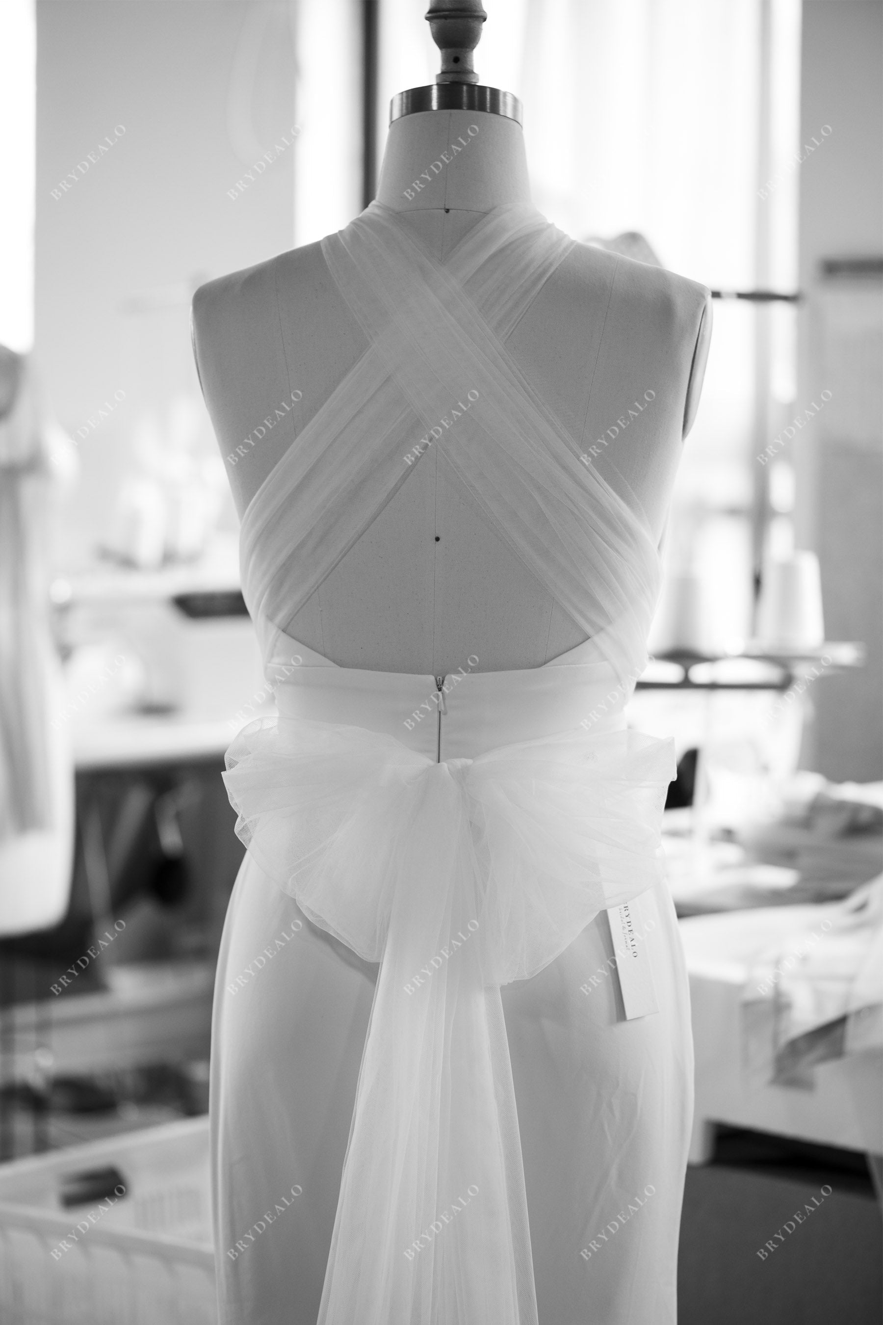 designer crisscross back wedding gown