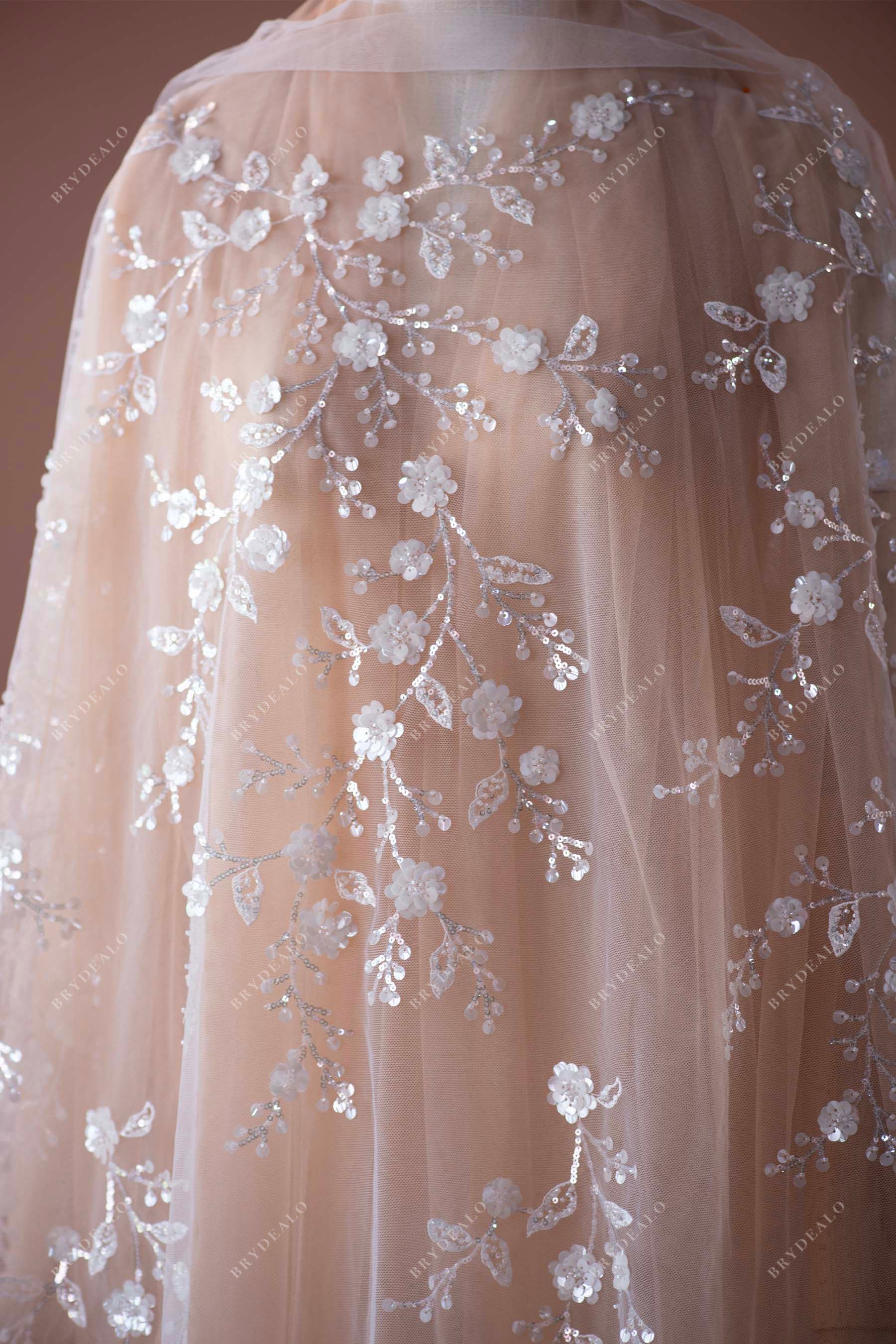 designer custom wedding dress flower lace fabric for sale