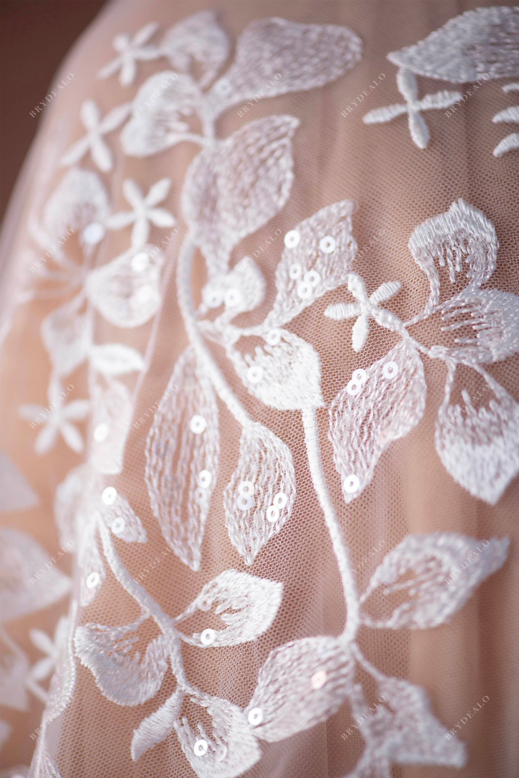 designer flower leaf sequined bridal lace fabric online