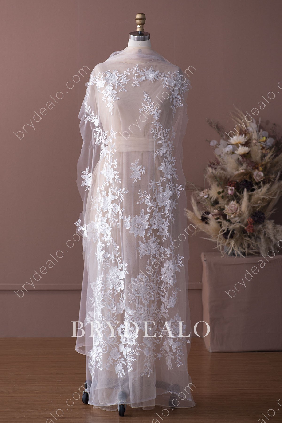Designer Glittery Big Flower Bridal Lace Fabric for Dresses