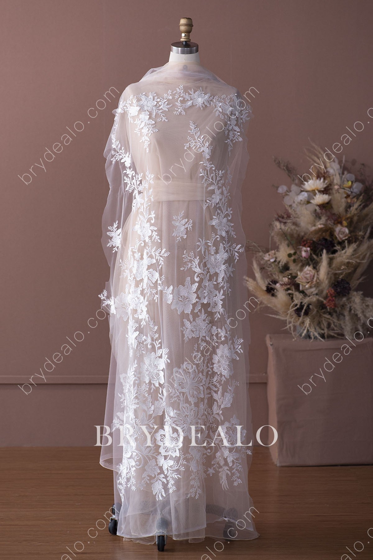 Designer Glitter Big Flower Bridal Lace Fabric for Dresses