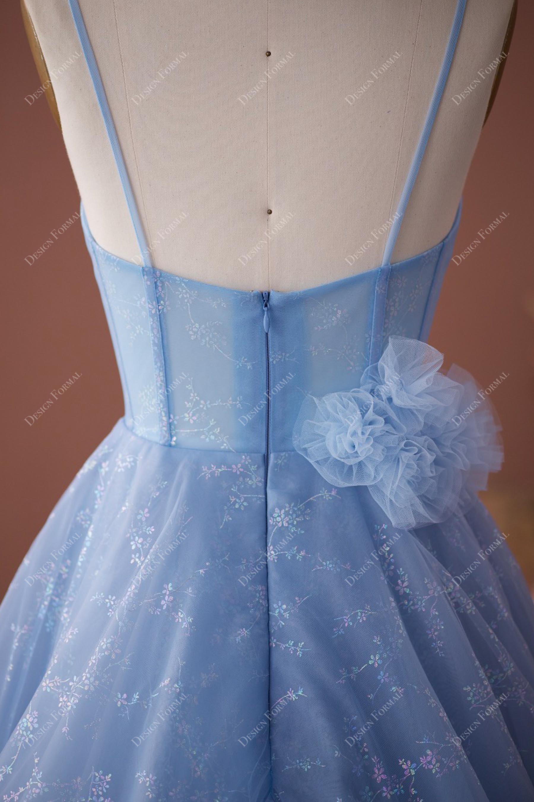best designer illusion corset blue prom dress