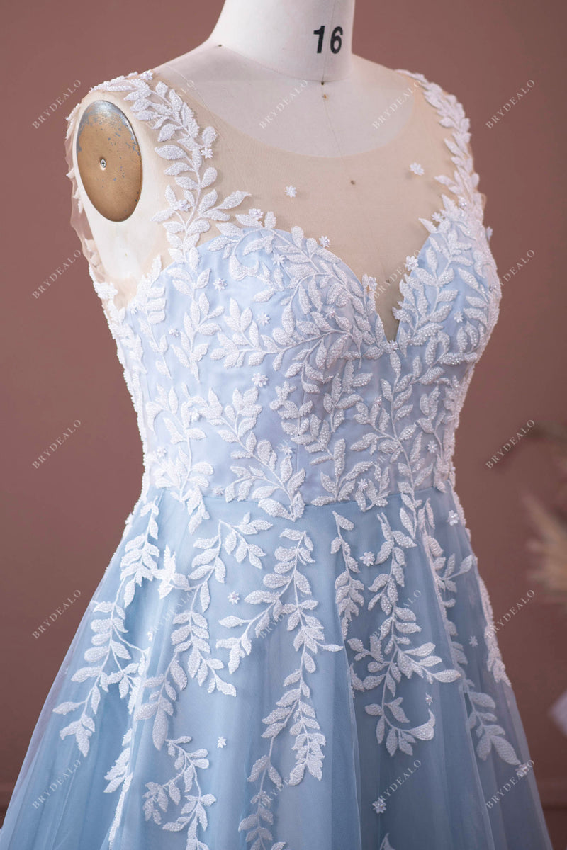 Illusion Neck Sleeveless Lace Custom Outdoor Wedding Dress