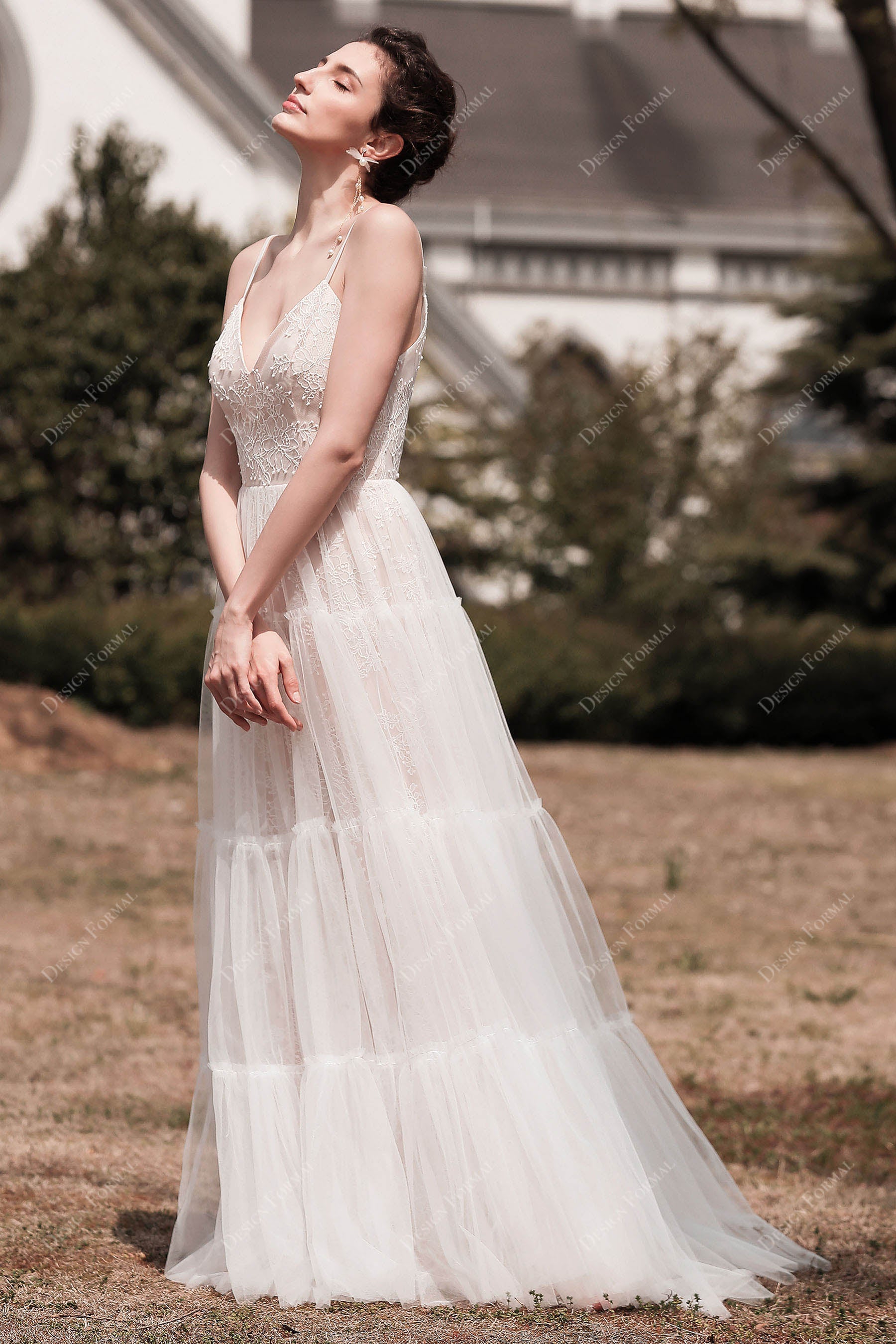 designer lightweight sleeveless boho bridal gown
