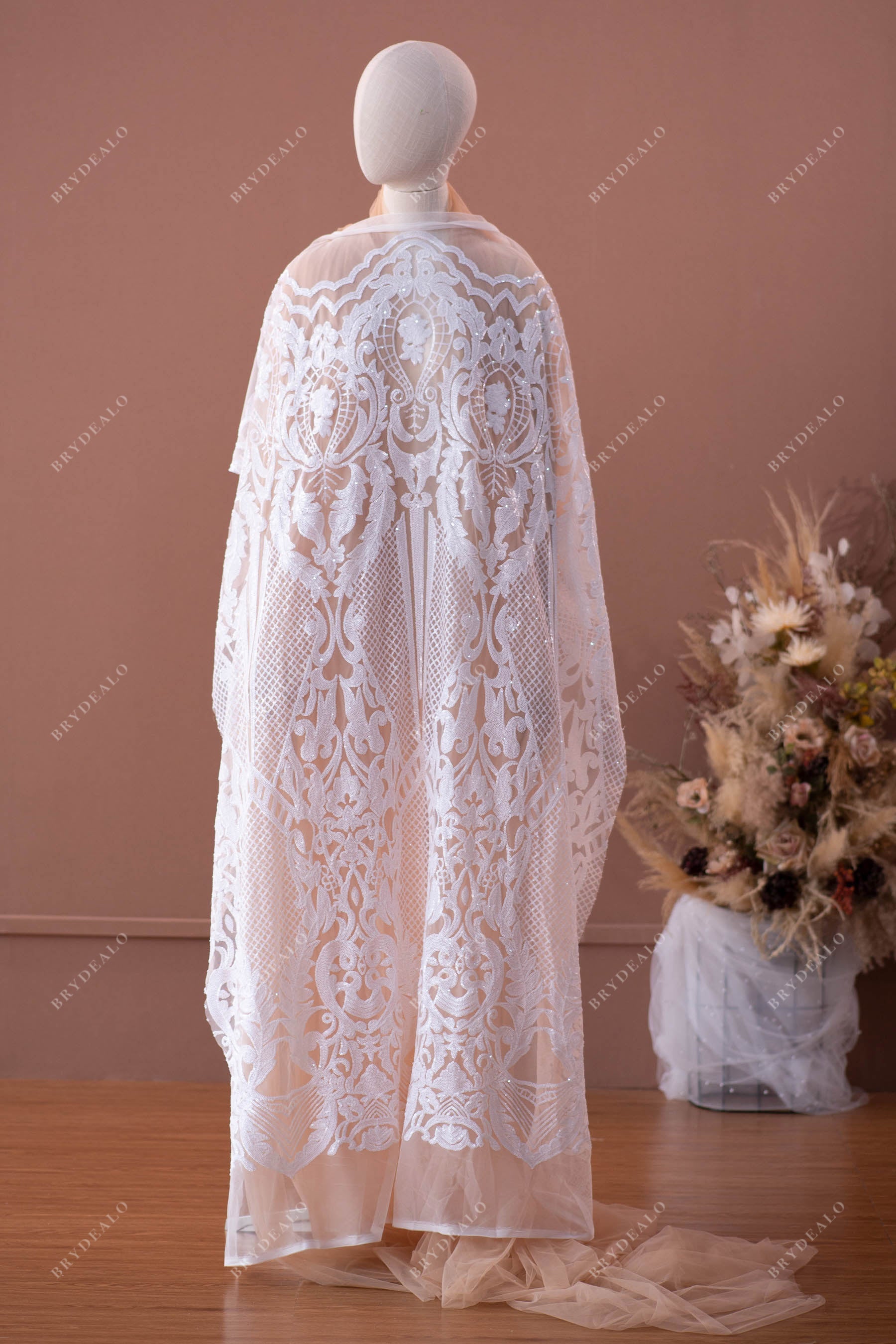 best White Embroidery Sequined Lace Fabric Online