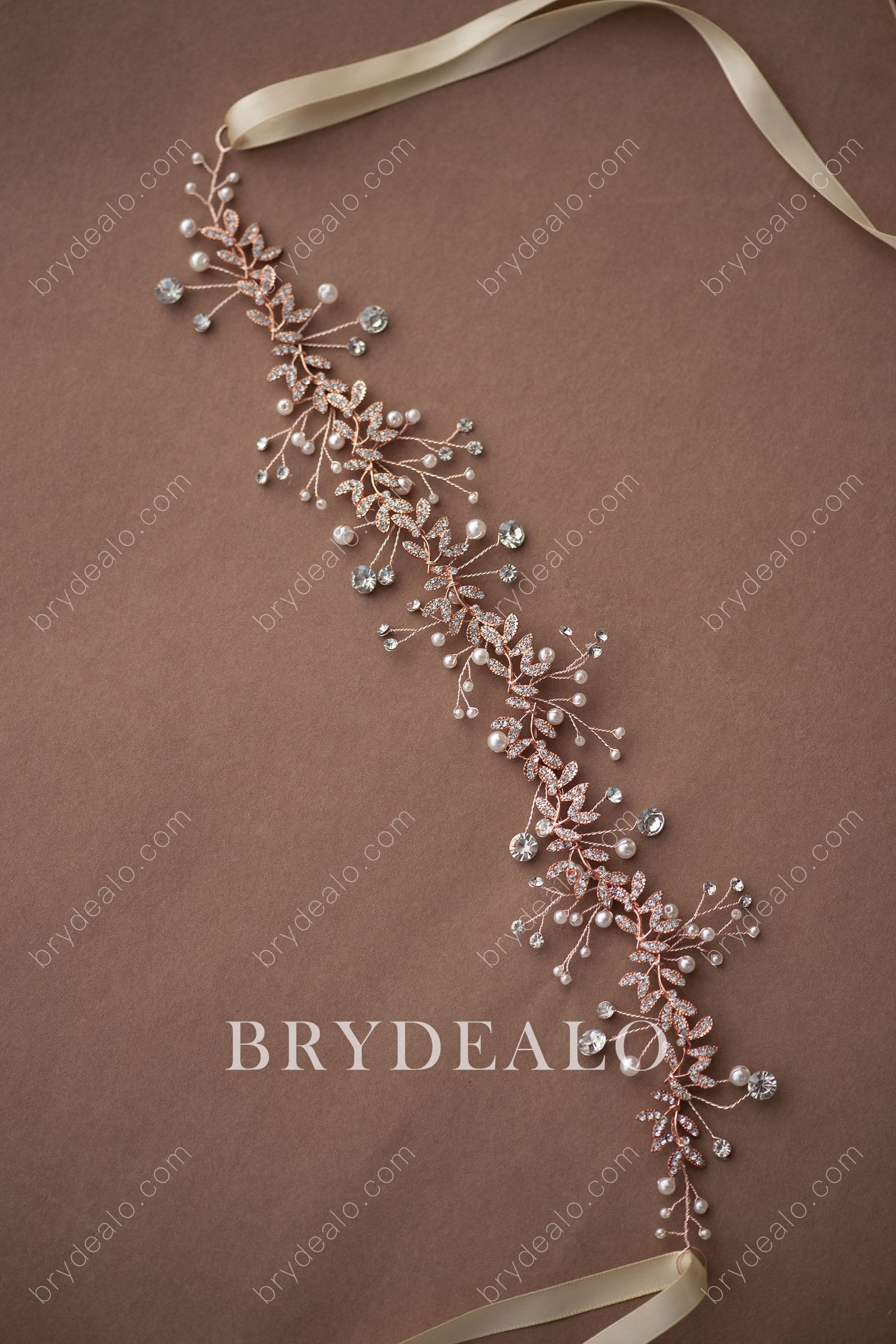 Designer Pearls Crystals Rose Gold Bridal Sash for sale