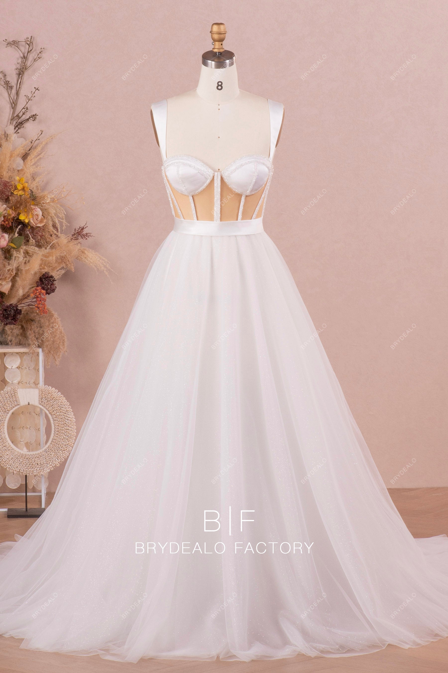 designer visible boning A-line Wedding Dress