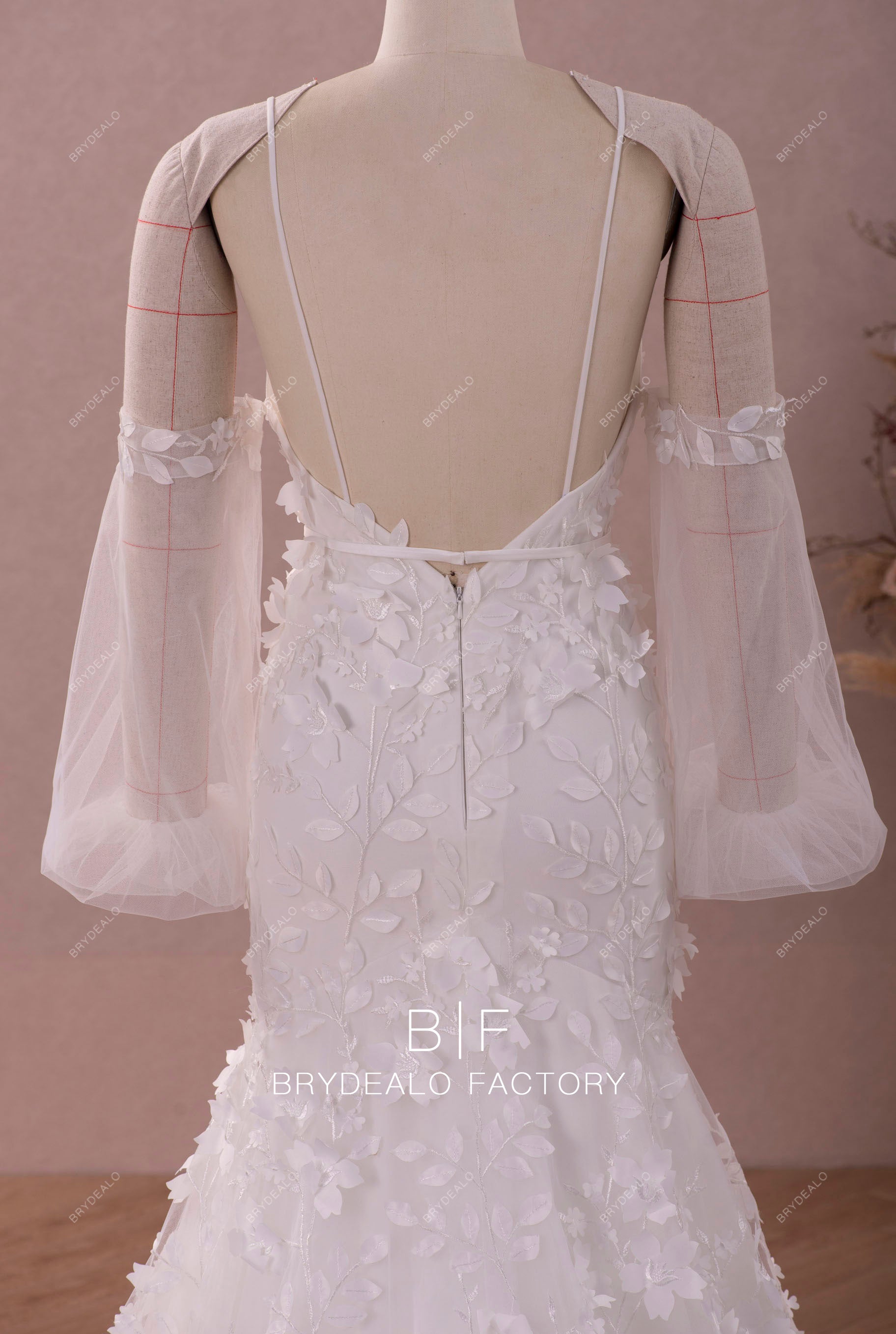 detachable bubble sleeve thin straps bridal gown