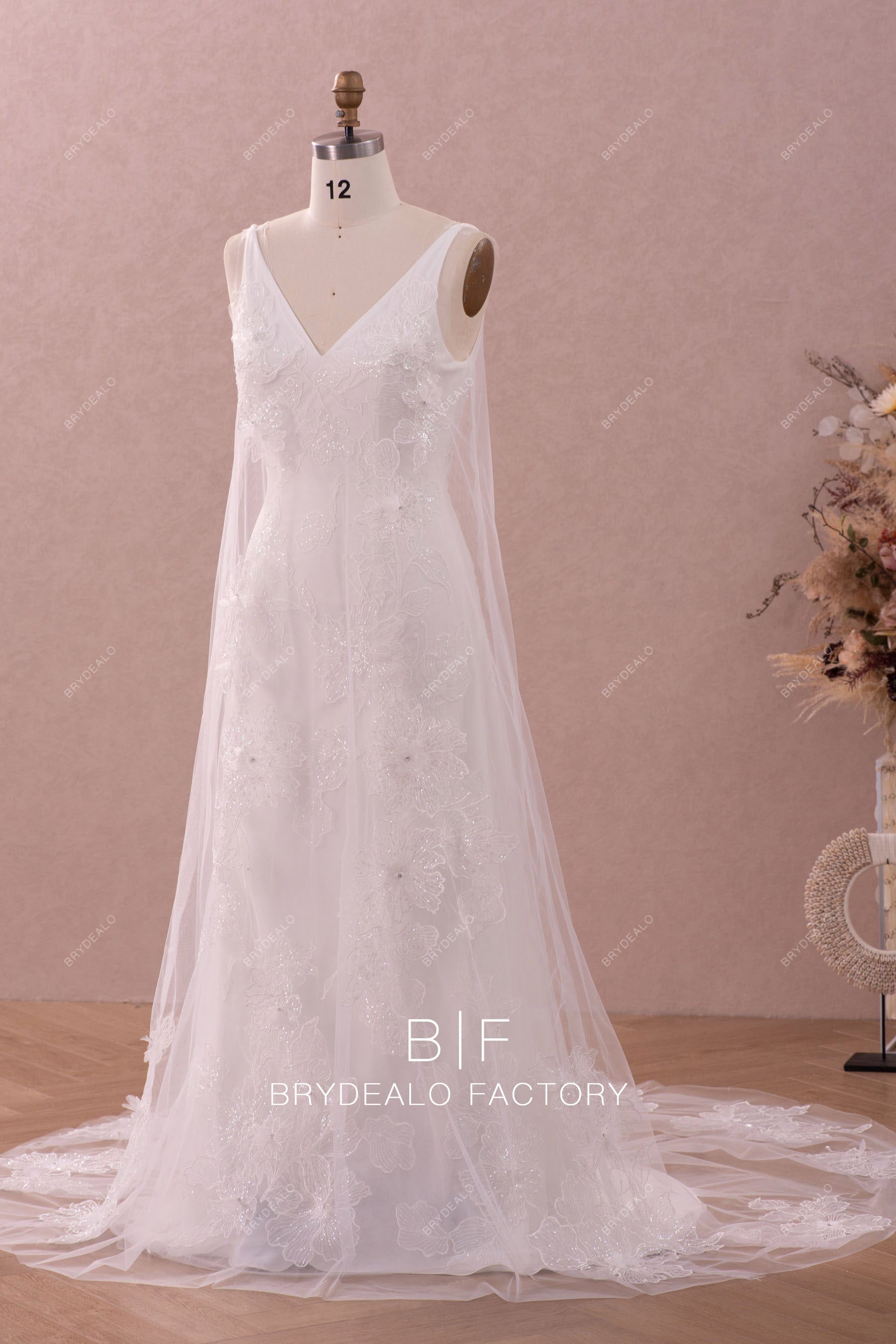sleeveless clear sequin lace wedding dress