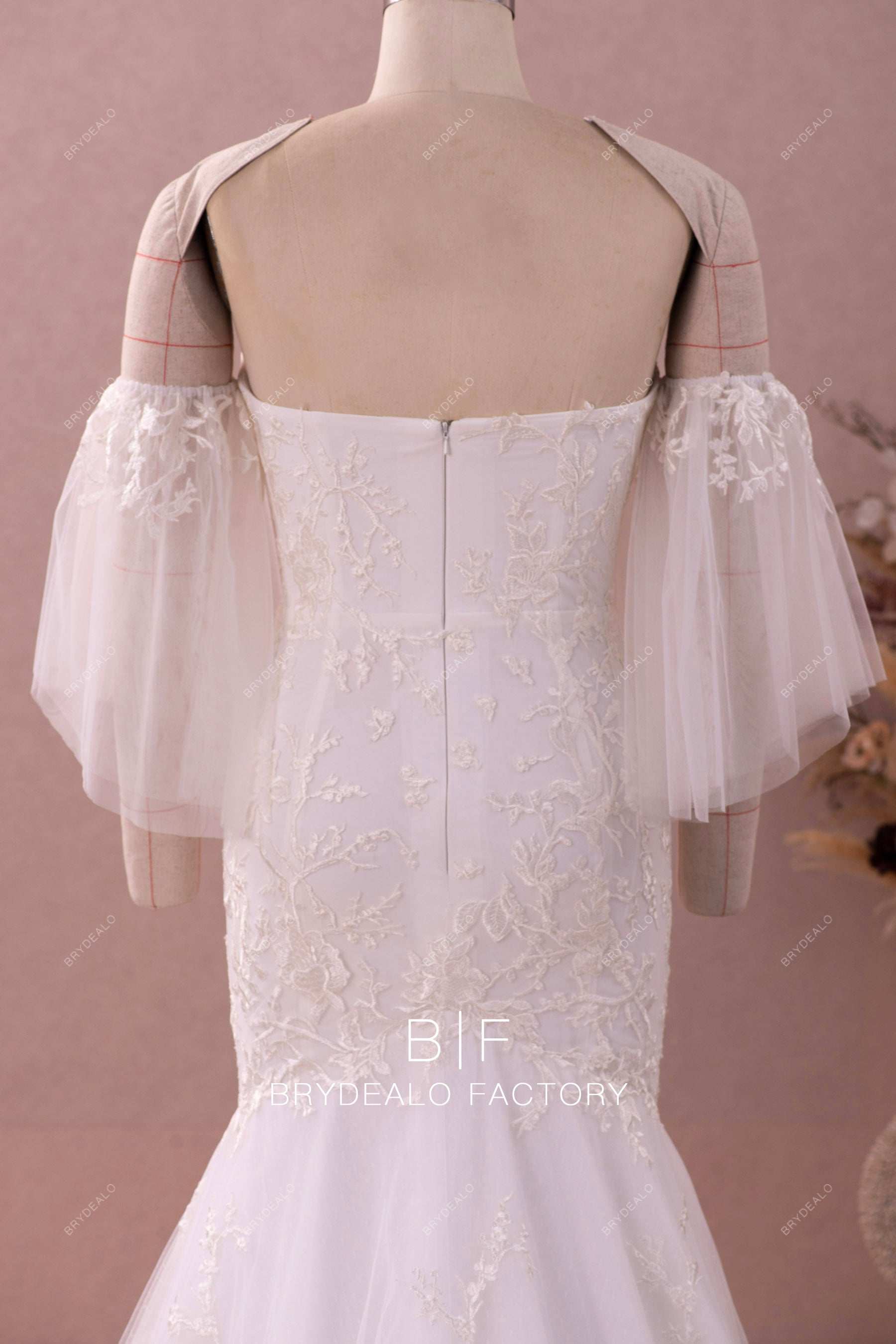 flutter sleeves off shoulder bridal gown