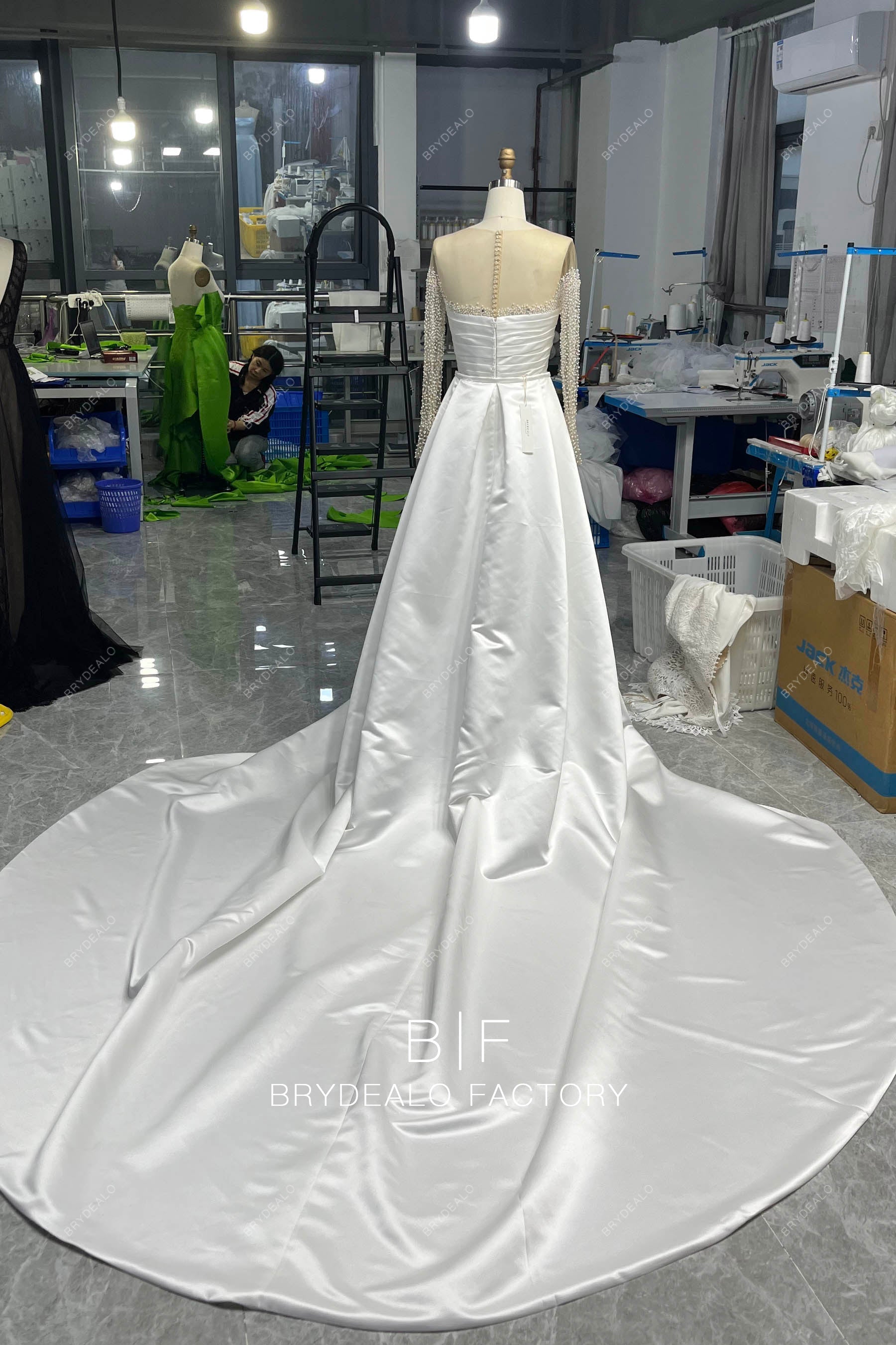 designer long train overskirt wedding gown