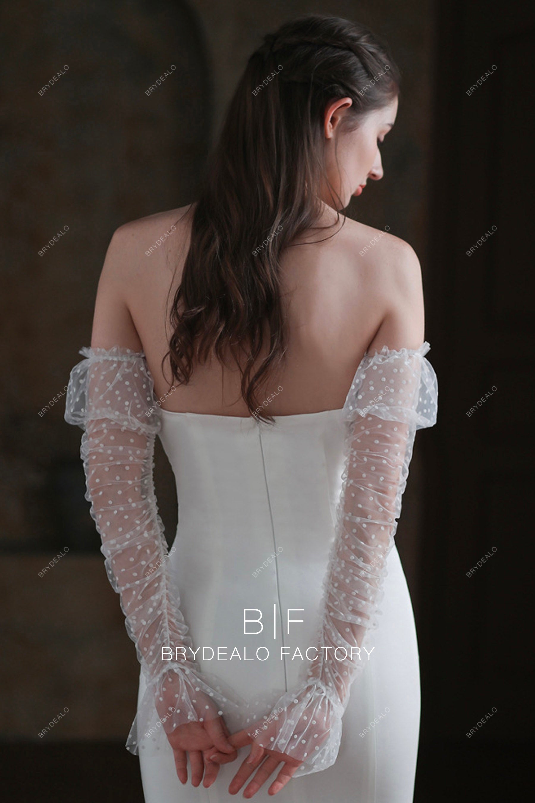 lovely detachable polka dot long wedding dress sleeves
