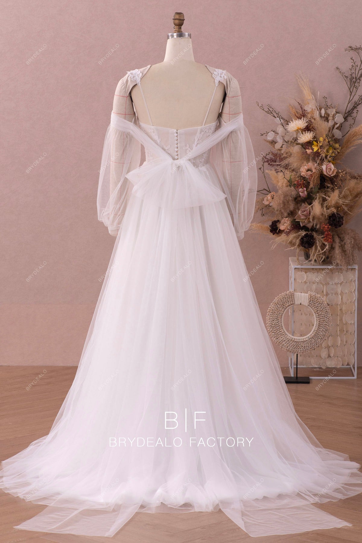 Modern Illusion Corset Lace Tulle Wedding Dress with Detachable Sleeves main image 1