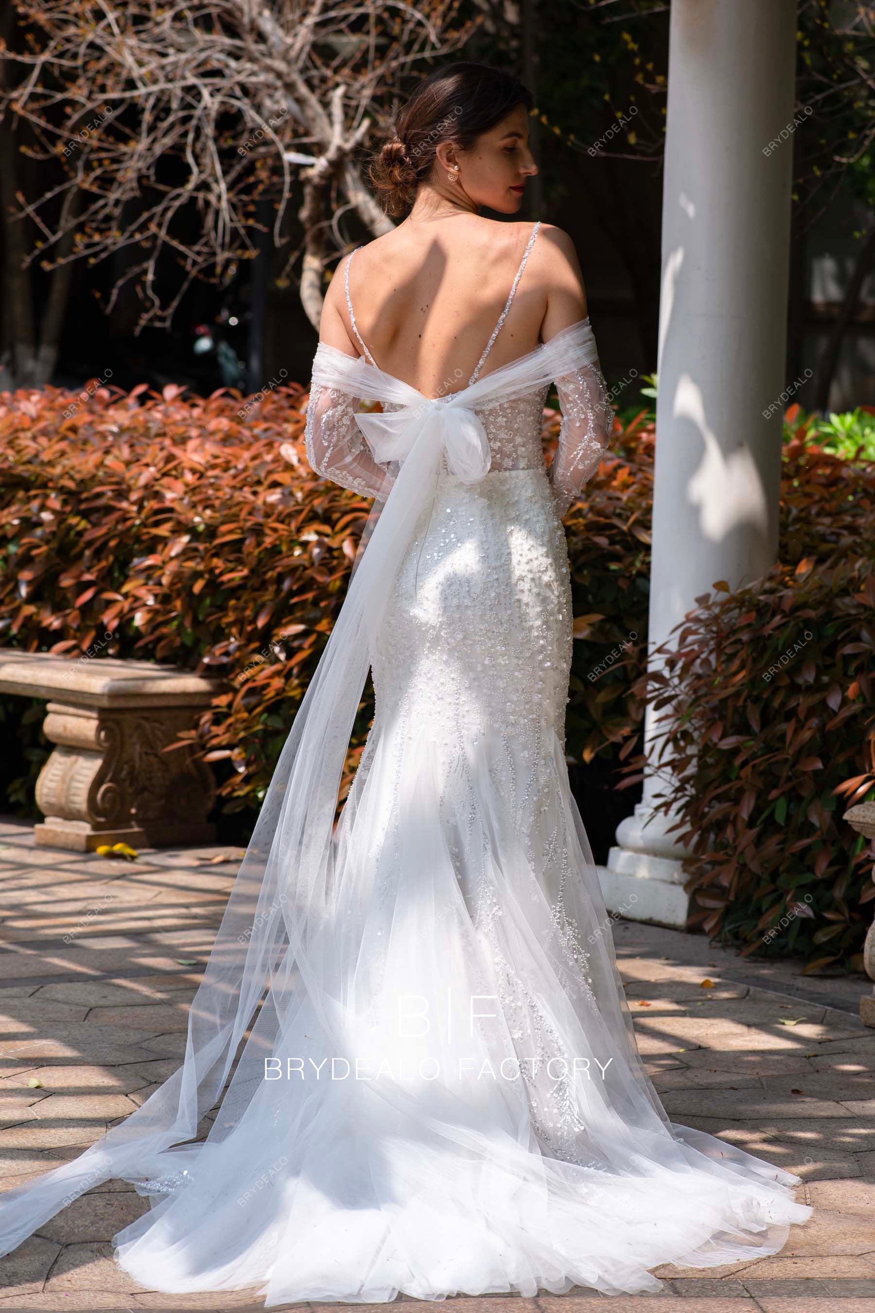 detachable tulle bowknot mermaid wedding dress