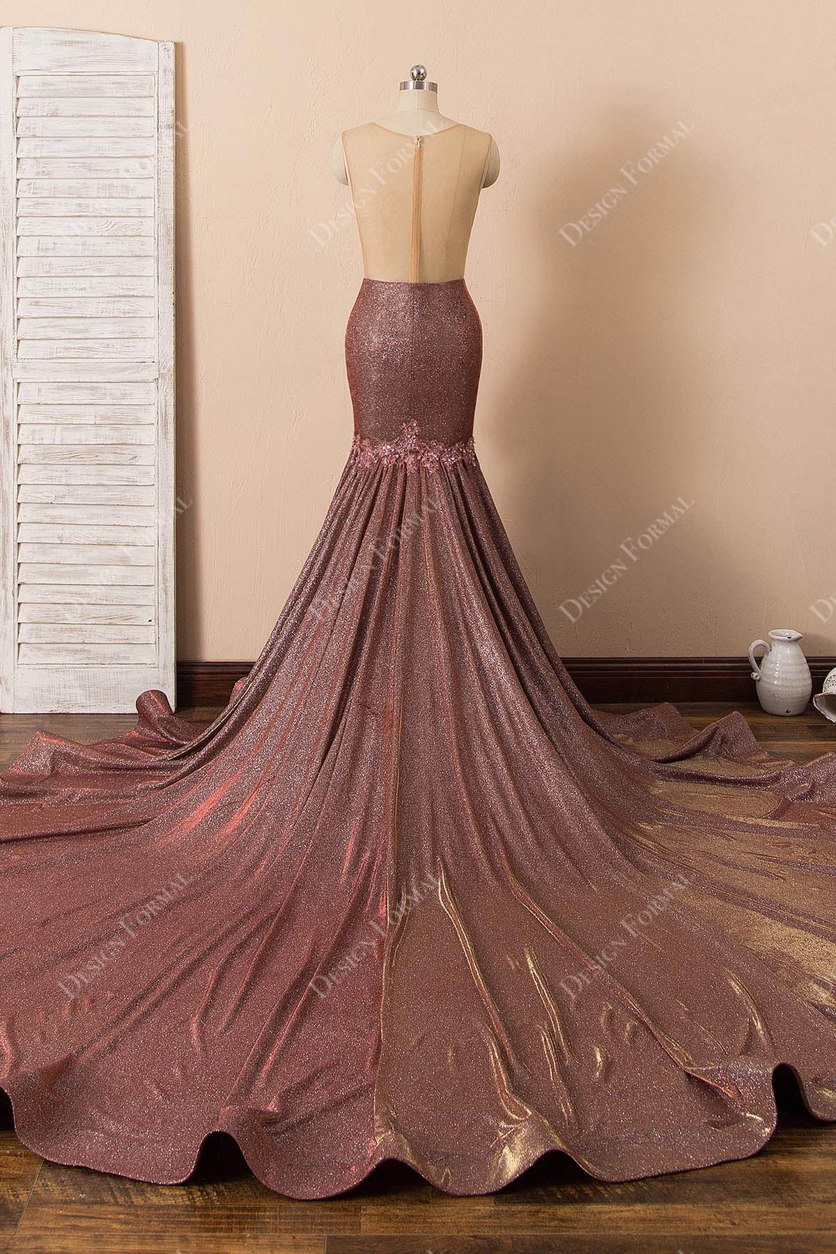 dramatic horsehair long train glitter prom dress
